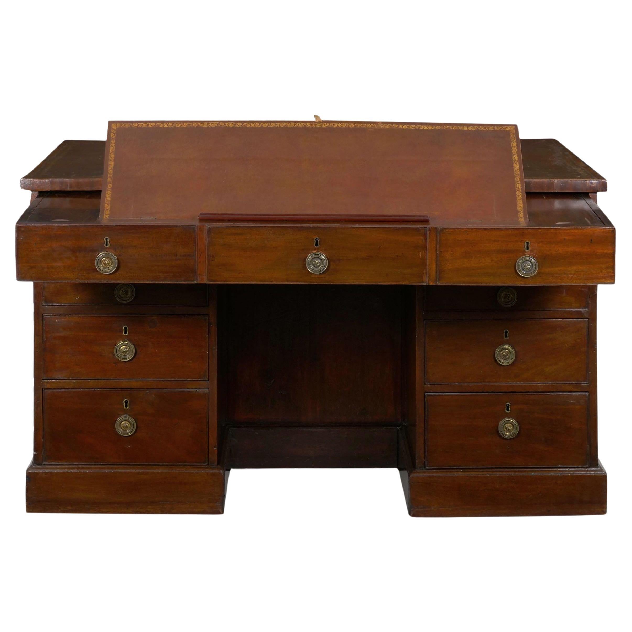George III Mahogany Partner’s Antique Pedestal Writing Table Desk, England