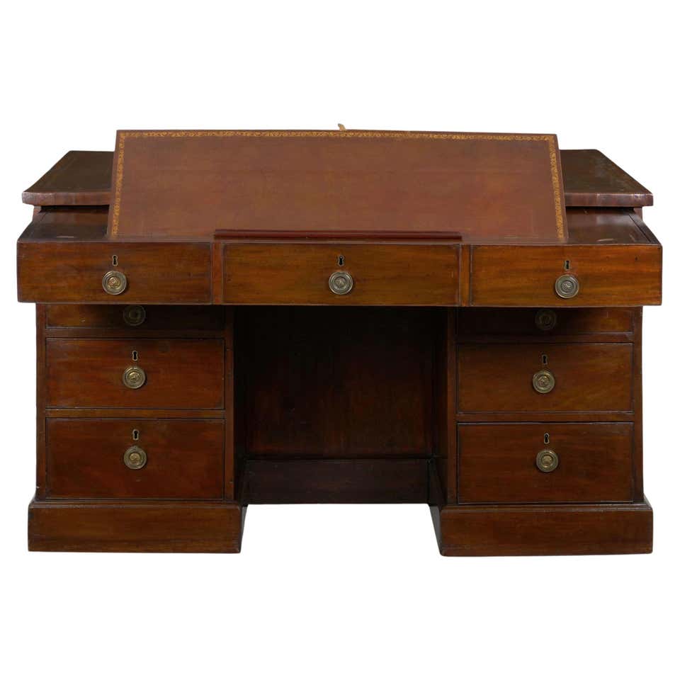 English Partner's Writing Desk or Library Table with Leather Top at 1stDibs