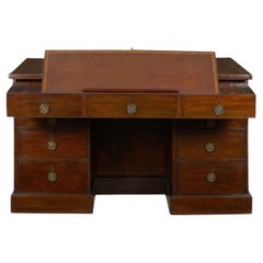 George III Mahogany Partner’s Antique Pedestal Writing Table Desk, England