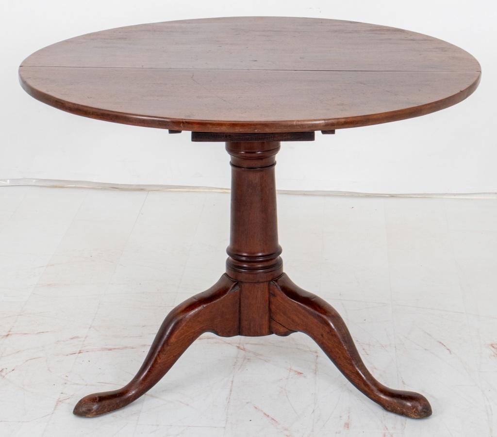 George III mahogany pedestal tea table, largely 18th century (with modifications). the circular top above a cage frame above a turned pedestal supported by three pad feet.

Dealer: S138XX