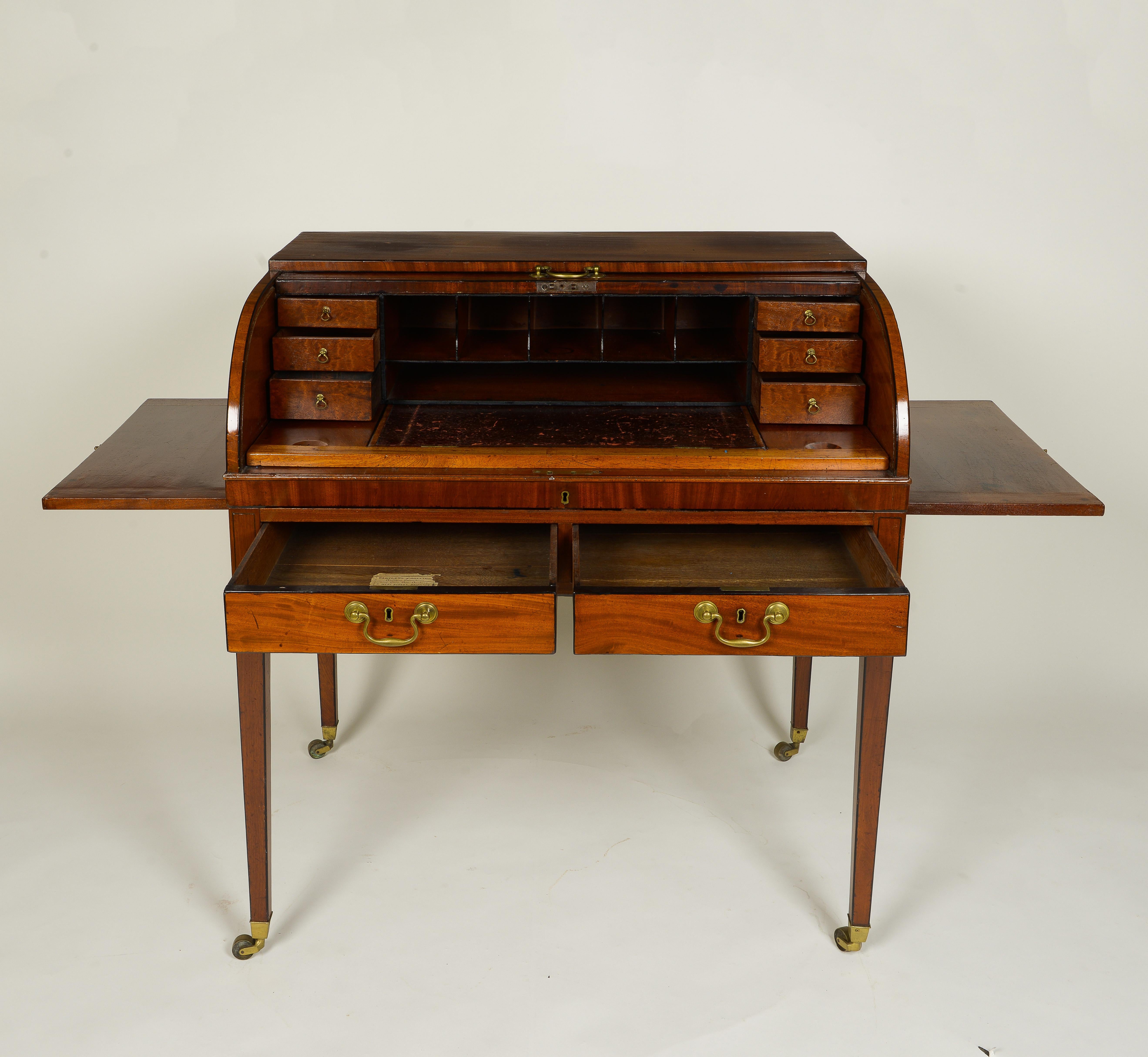 Brass George III Mahogany Roll-Top Writing Table For Sale