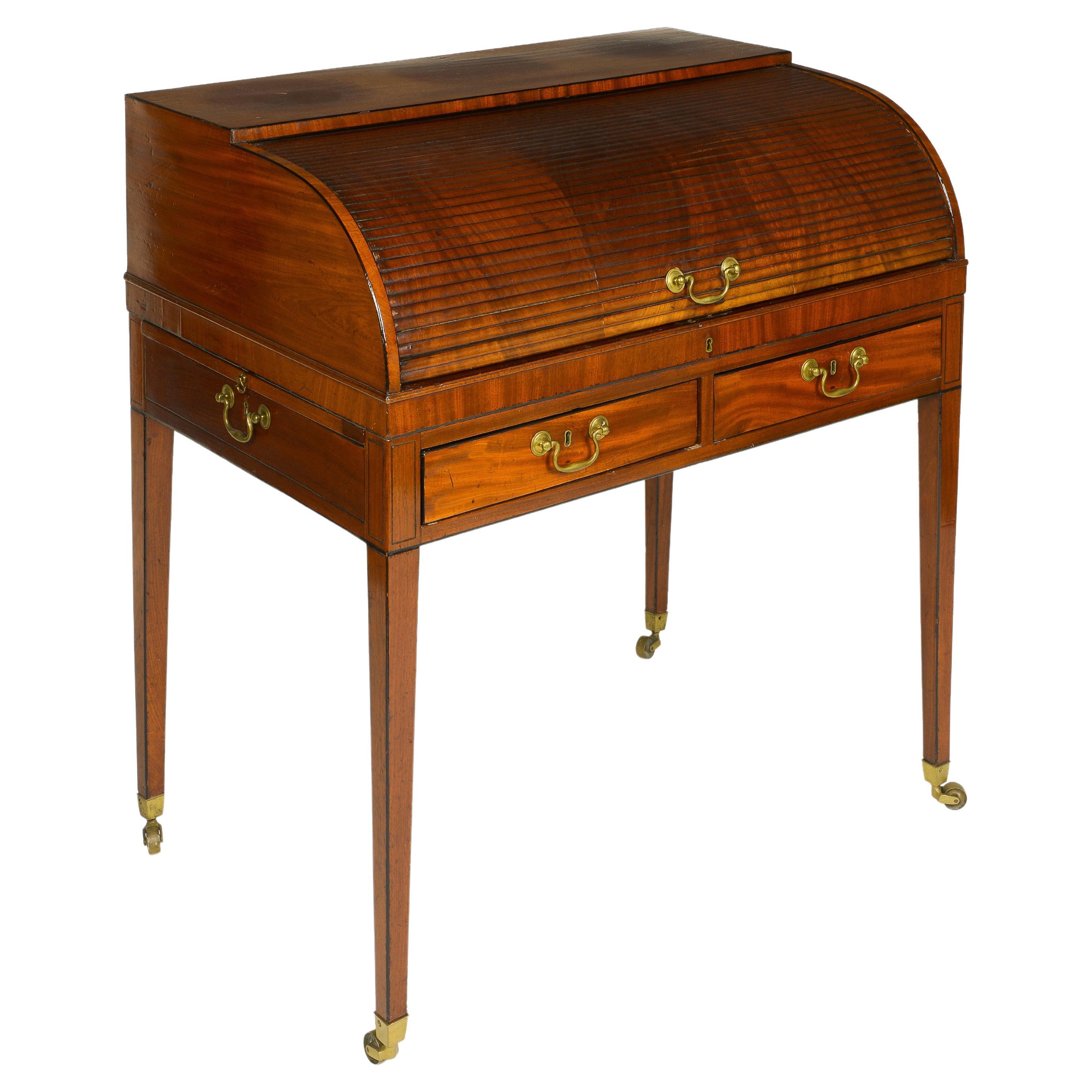 George III Mahogany Roll-Top Writing Table For Sale