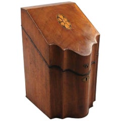George III Mahogany Satinwood Inlaid Shaped Cutlery Box