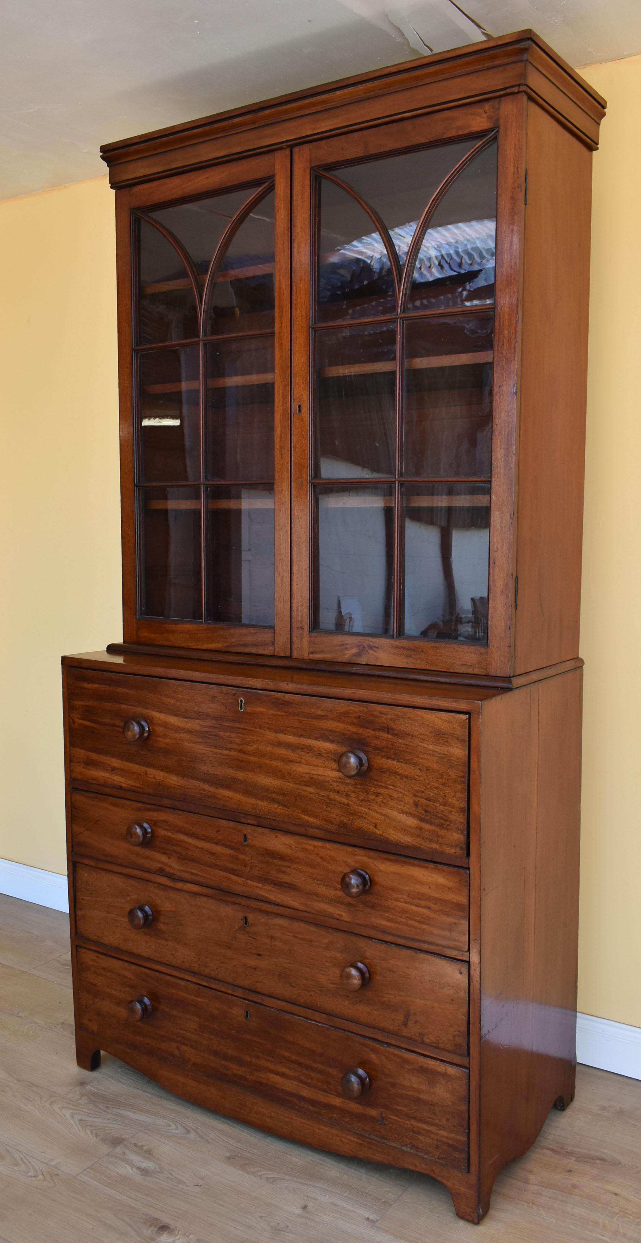 English George III Mahogany Secretaire Bookcase