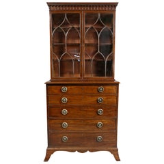 Antique George III Mahogany Secretaire Bookcase