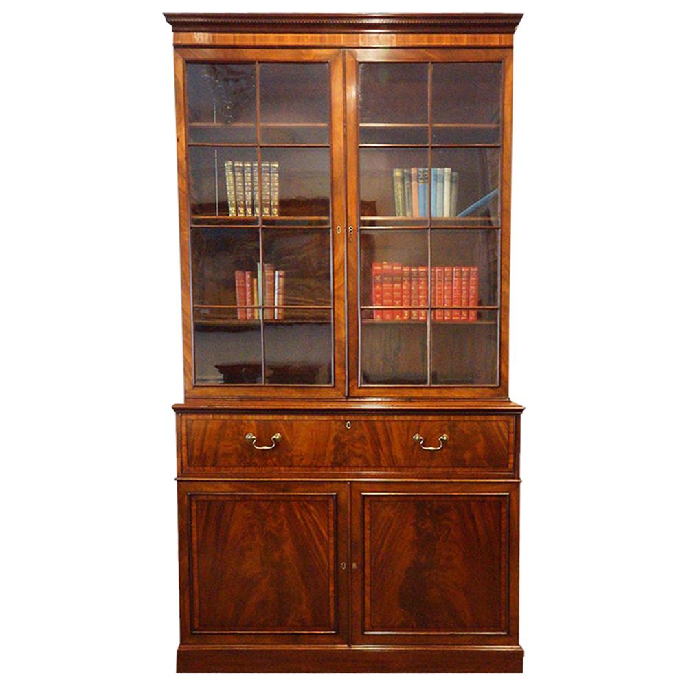 English George III mahogany secretaire library bookcase, 19th. century, Georgian
