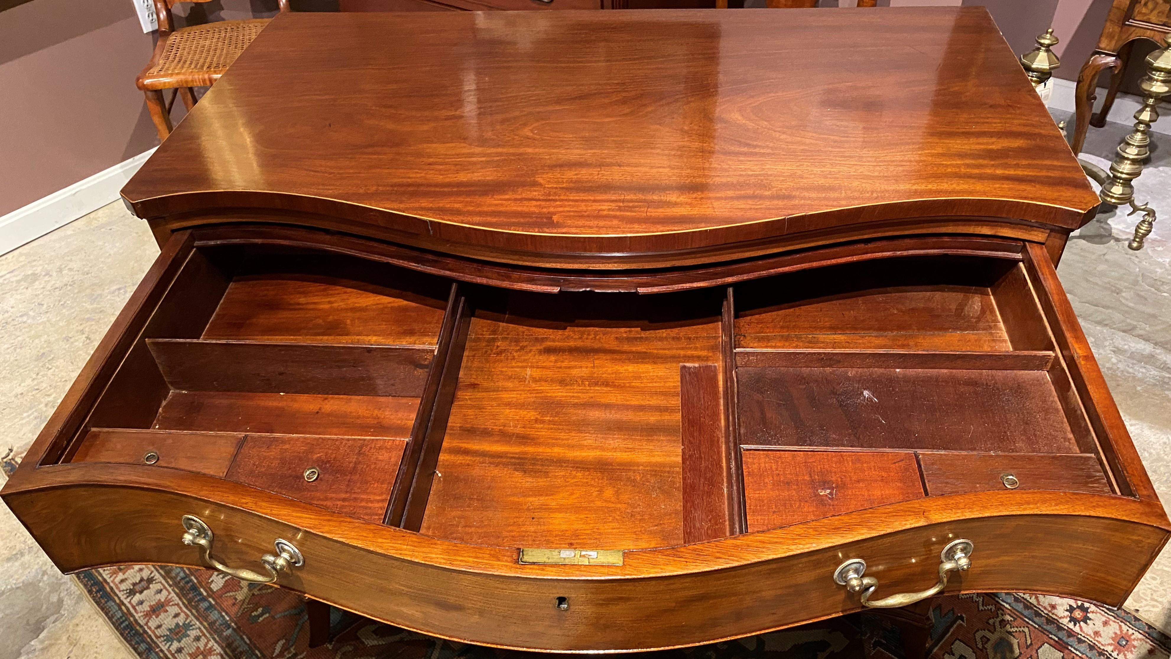 English George III Mahogany Serpentine Dressing Commode w/ Fitted Leather Writing Slide For Sale