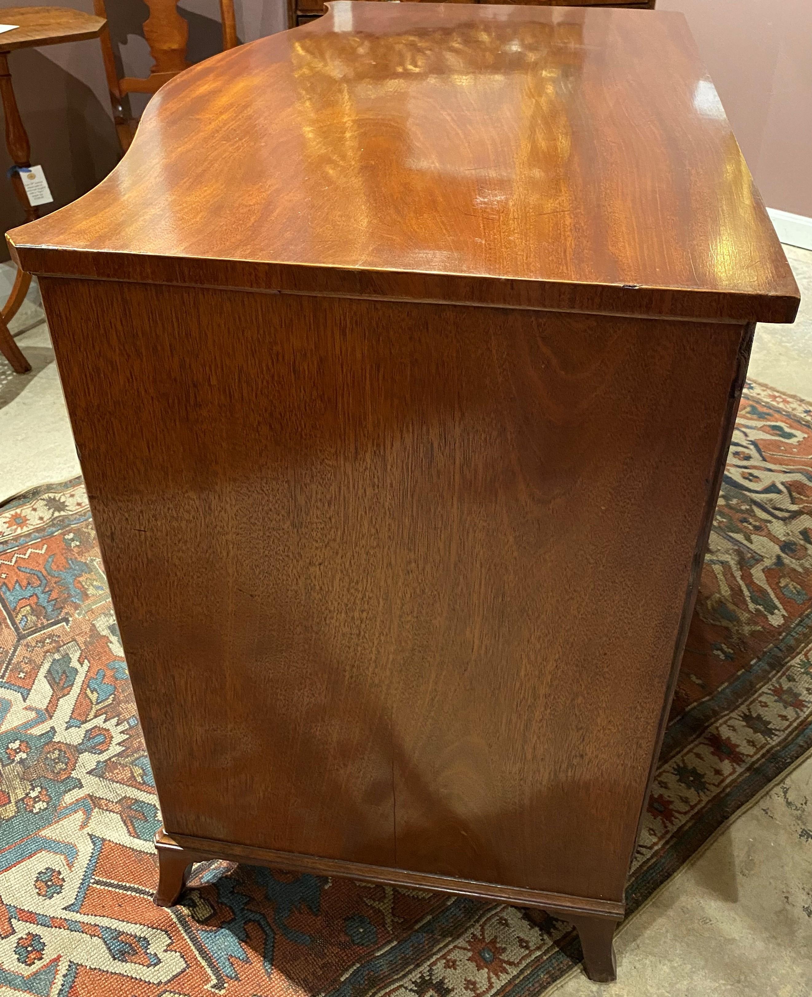 Brass George III Mahogany Serpentine Dressing Commode w/ Fitted Leather Writing Slide For Sale