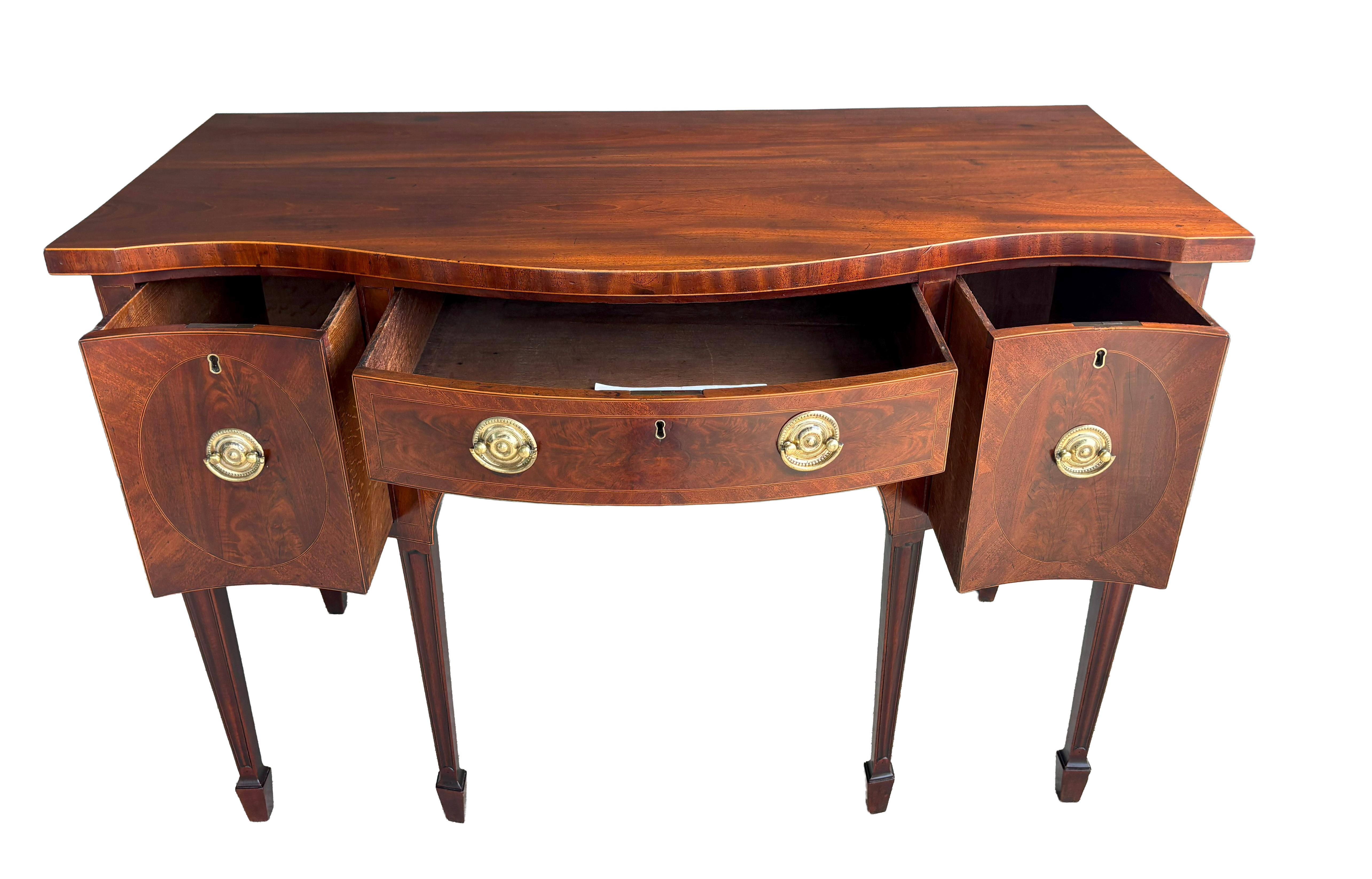 Brass George III Mahogany Serpentine Sideboard For Sale