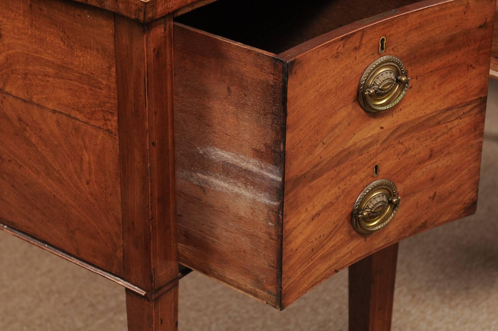 Brass George III Mahogany Serpentine Sideboard with Kingswood Cross-Banding