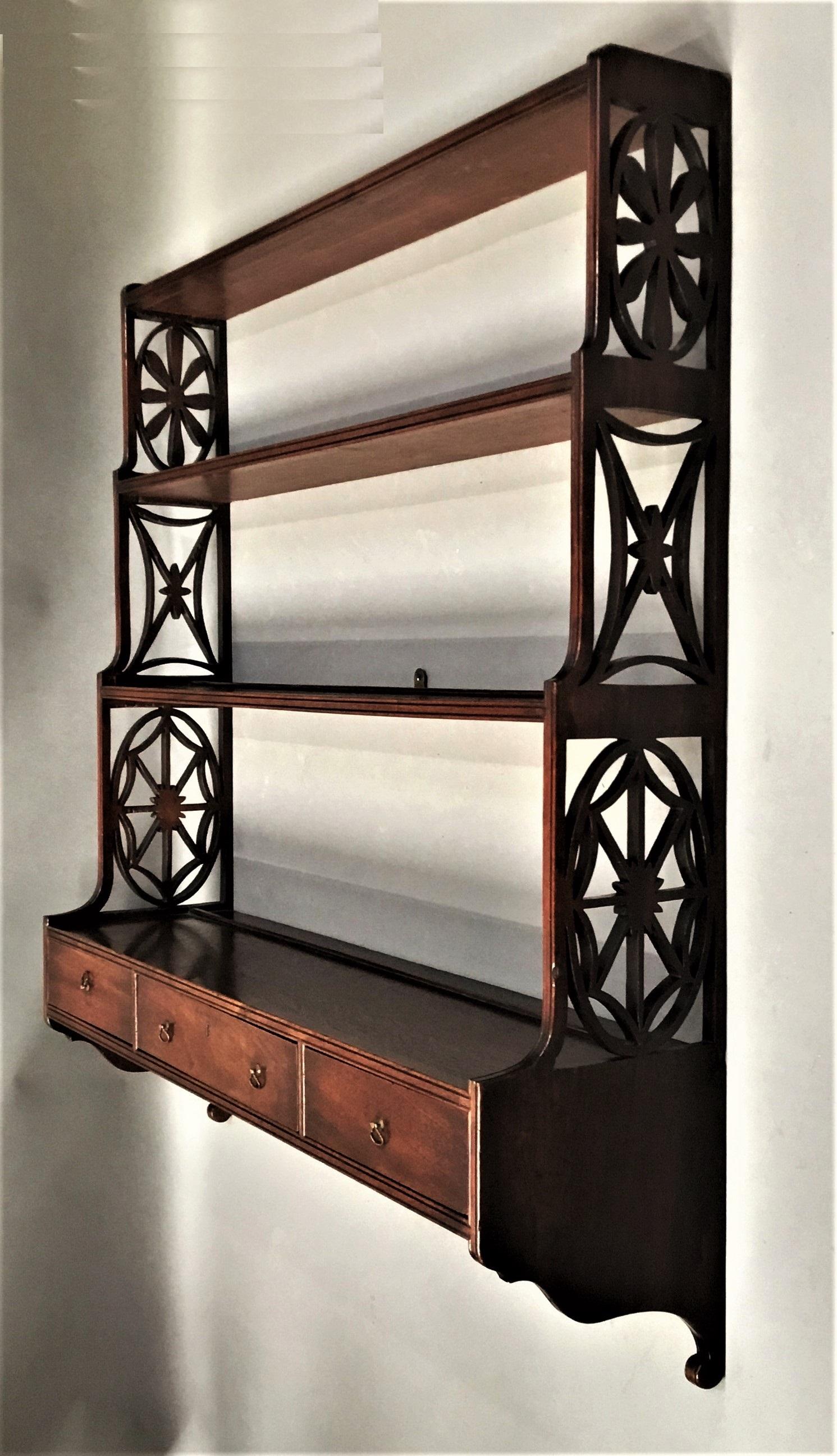 Polished George III Mahogany Set of 'Chippendale' Hanging Wall Shelves For Sale