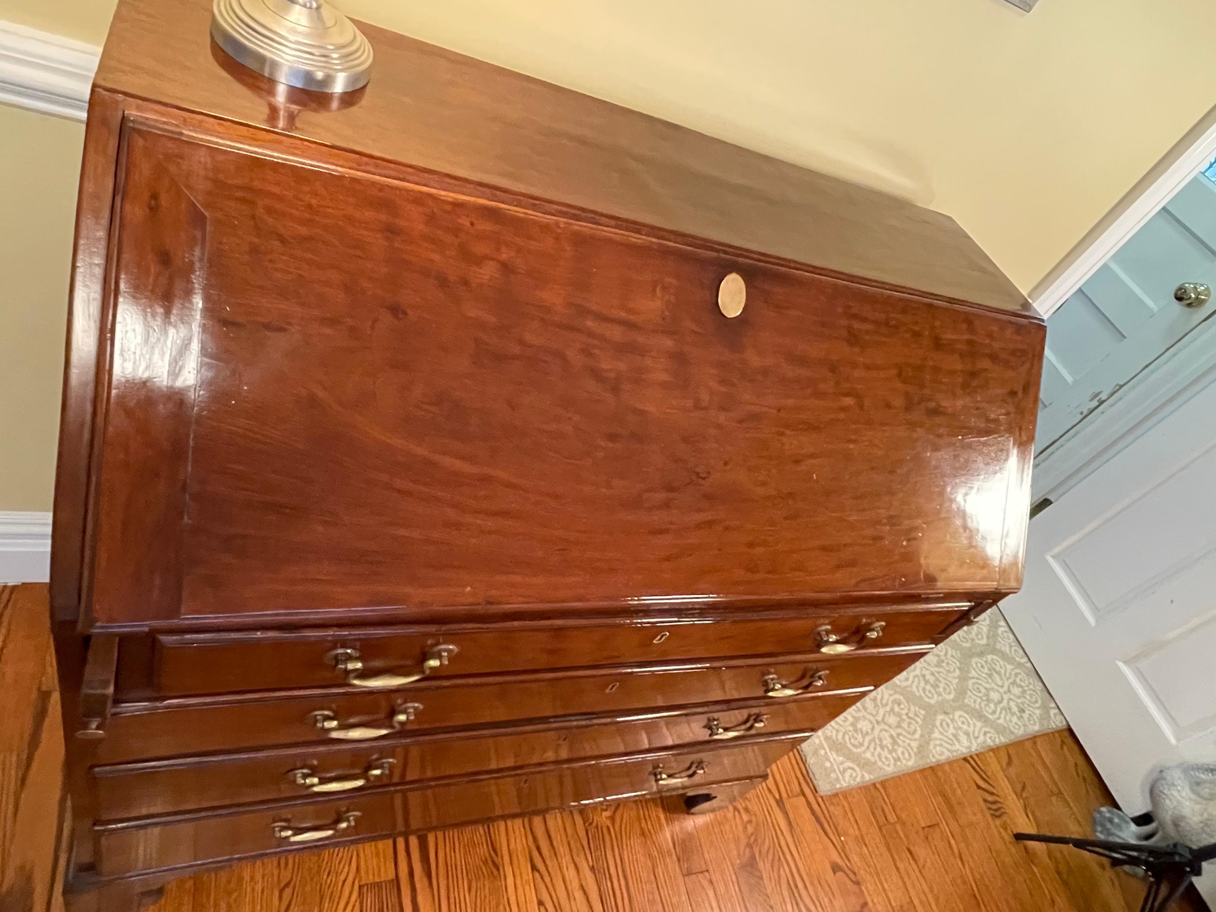 Brass George III Mahogany Slant-Front Bureau