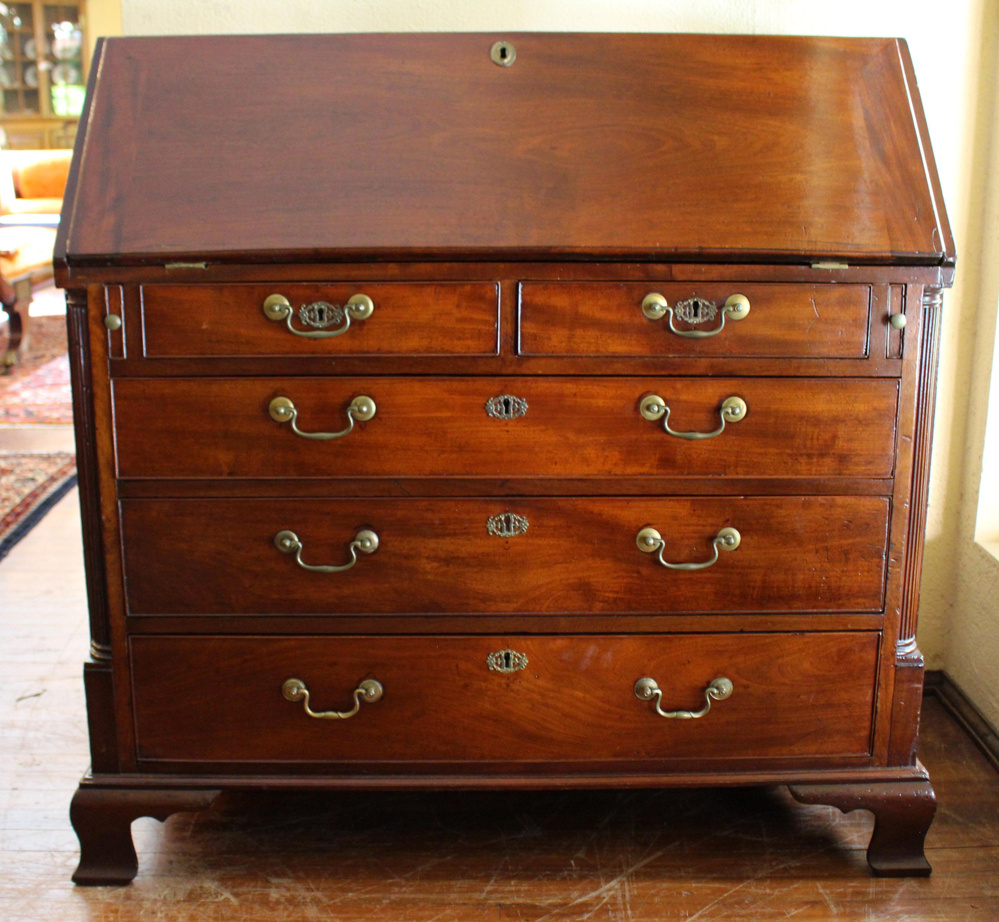 George III Mahogany Slant Front Bureau with Chippendale Gothic Style Accents 7