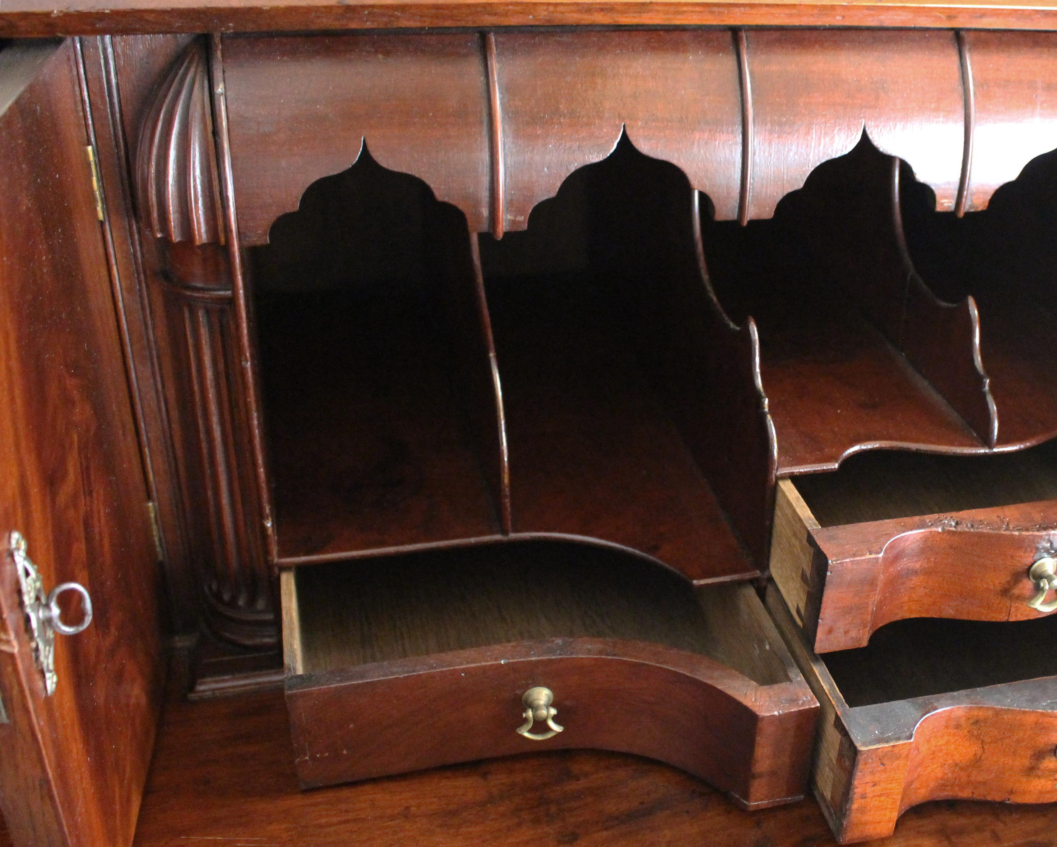 18th Century George III Mahogany Slant Front Bureau with Chippendale Gothic Style Accents