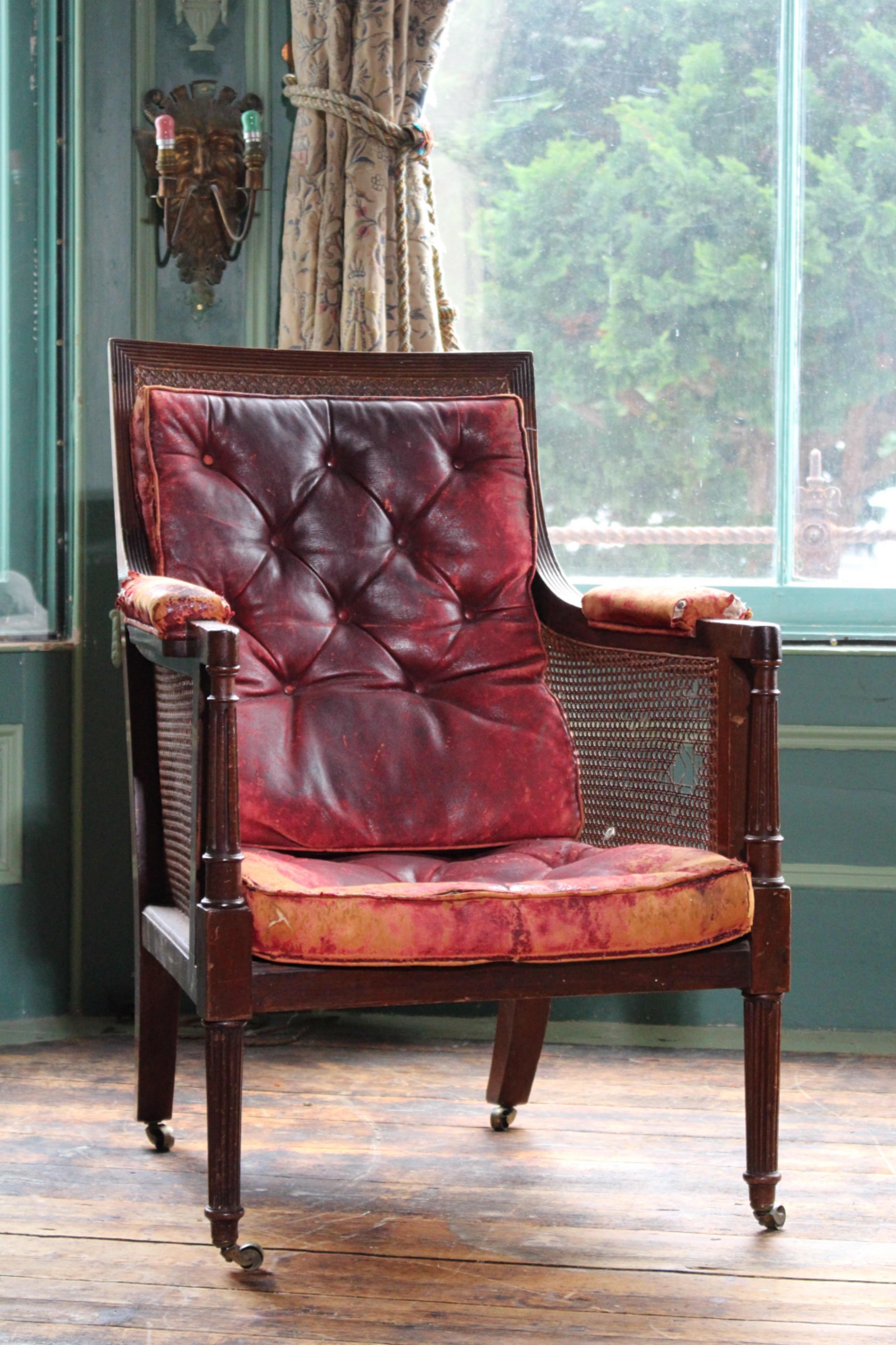 George III Mahagoni Square Back Bergere Sessel Landhaus Antike im Angebot 1