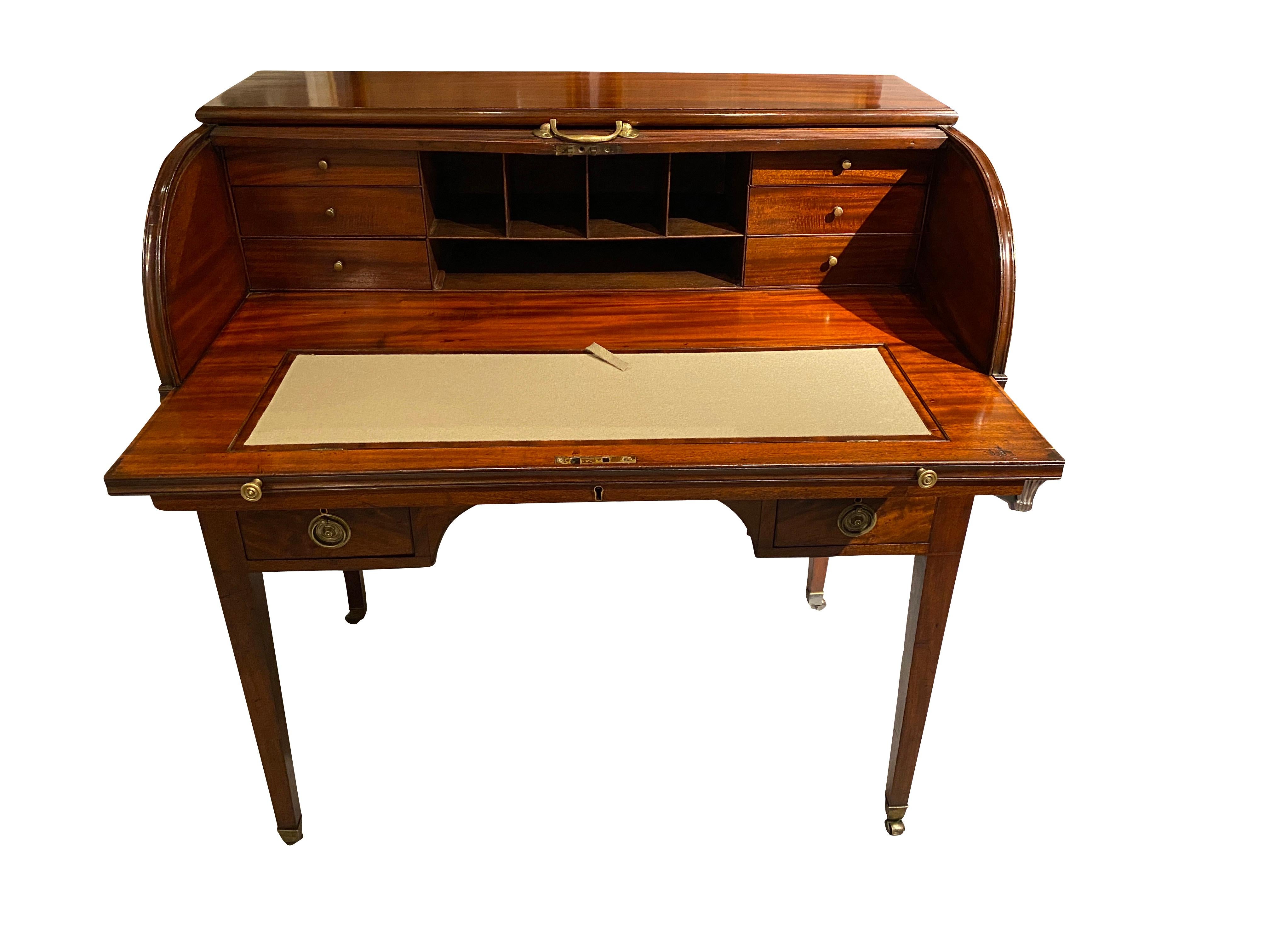 English George III Mahogany Tambour Desk For Sale