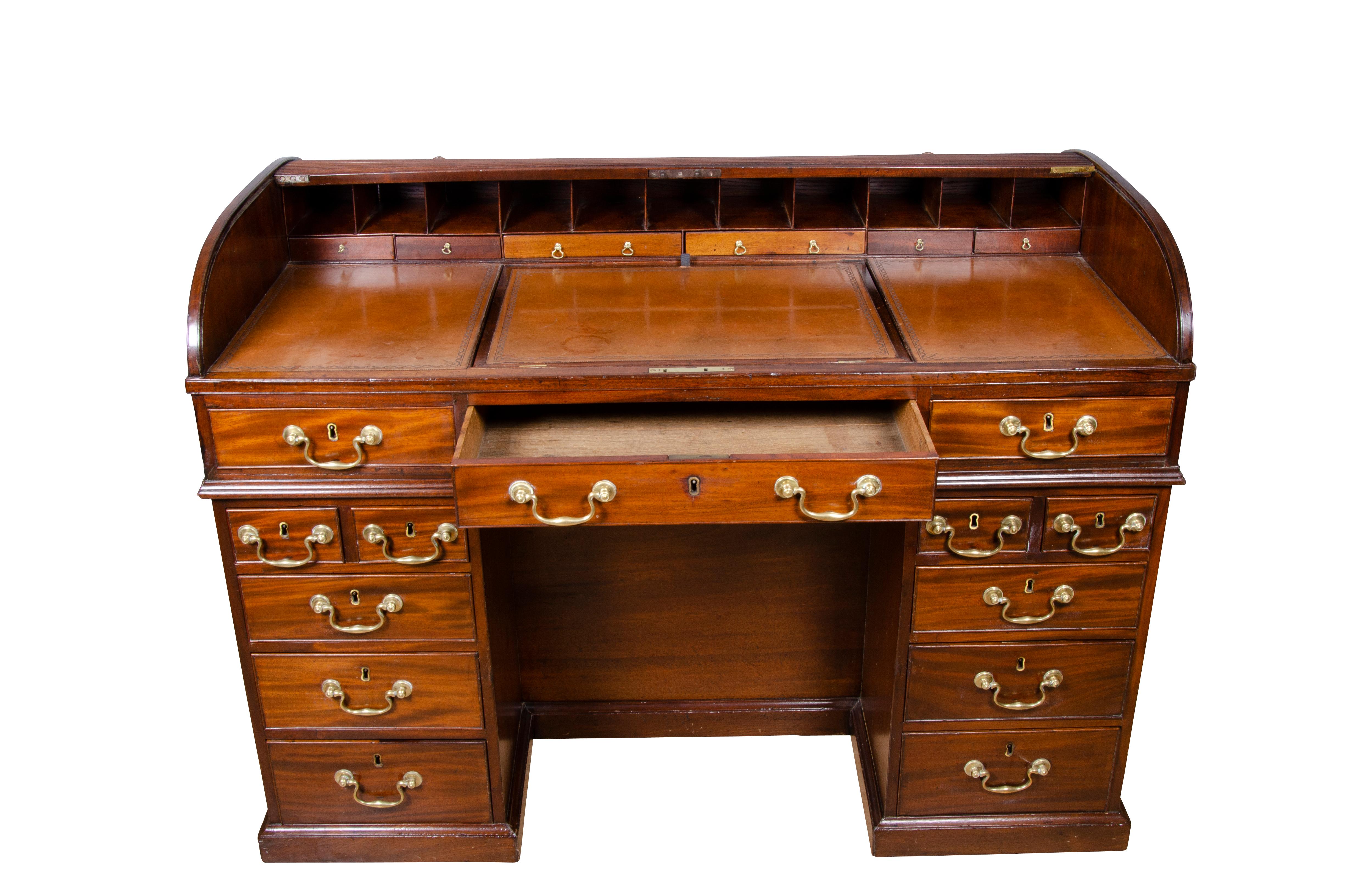 George III Mahogany Tambour Desk In Good Condition In Essex, MA