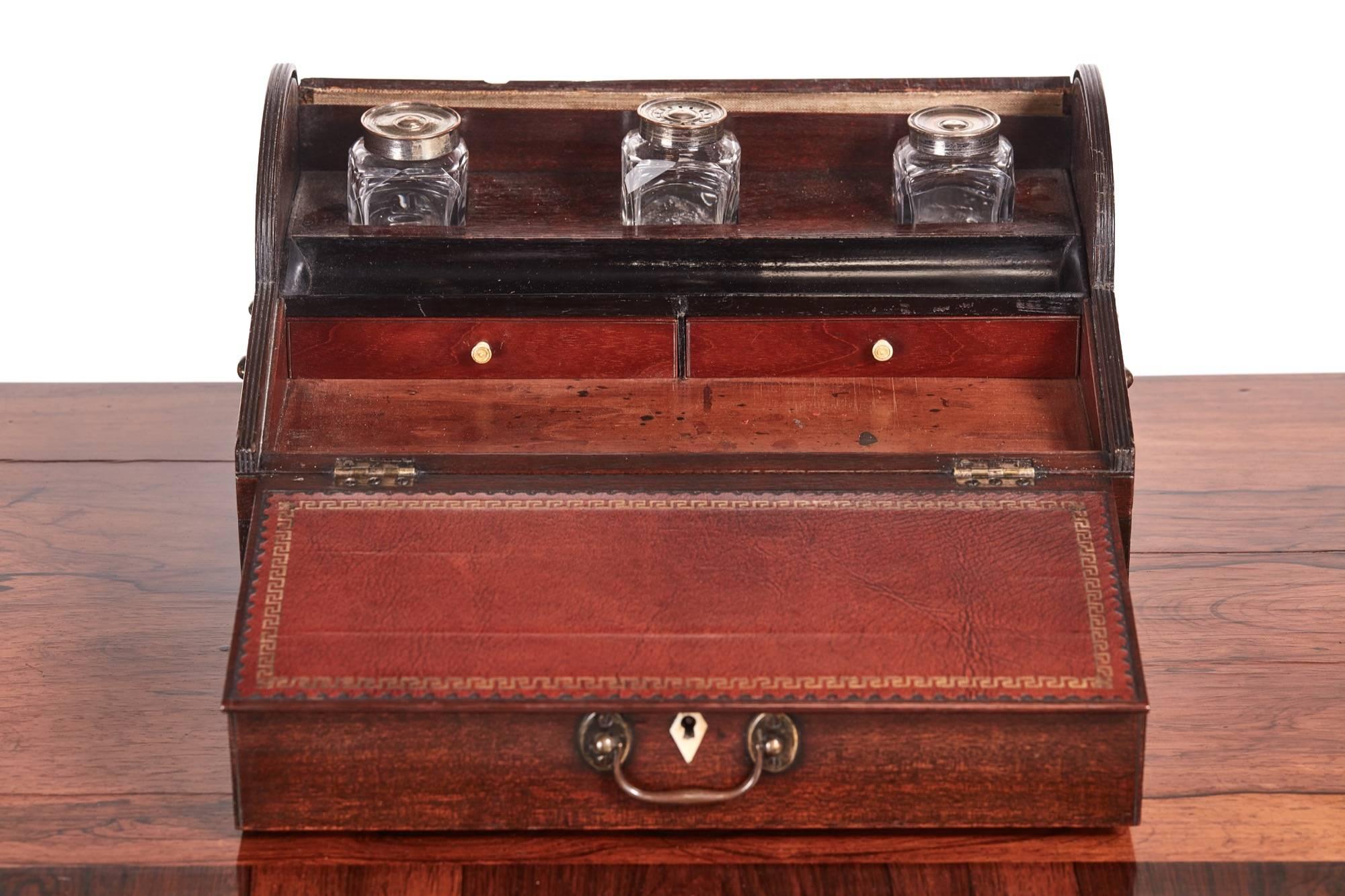George III Mahogany Tambour Top Writing box In Excellent Condition In Stutton, GB