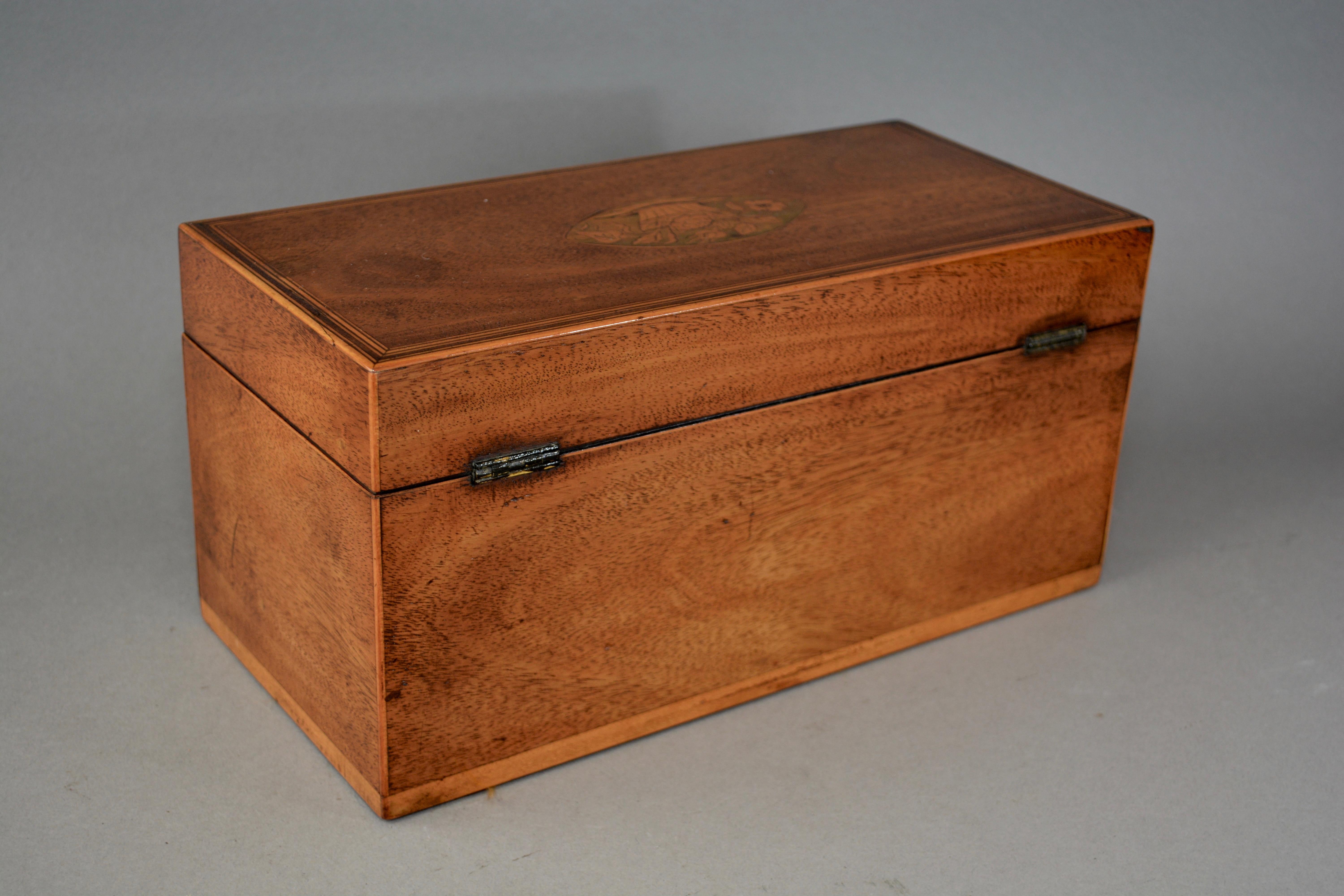 Early 19th Century George III Mahogany Tea Caddy with Inlaid Shell and Flower Motifs C180