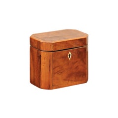 George III Mahogany Tea Caddy with Inlay & Burled Crossbanding