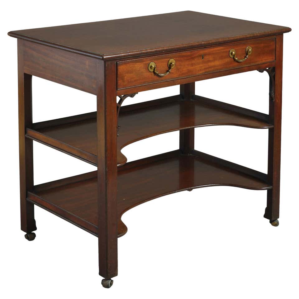 Restored Corner Side Table Two-Tier Pole Rattan with Mahogany Top and ...