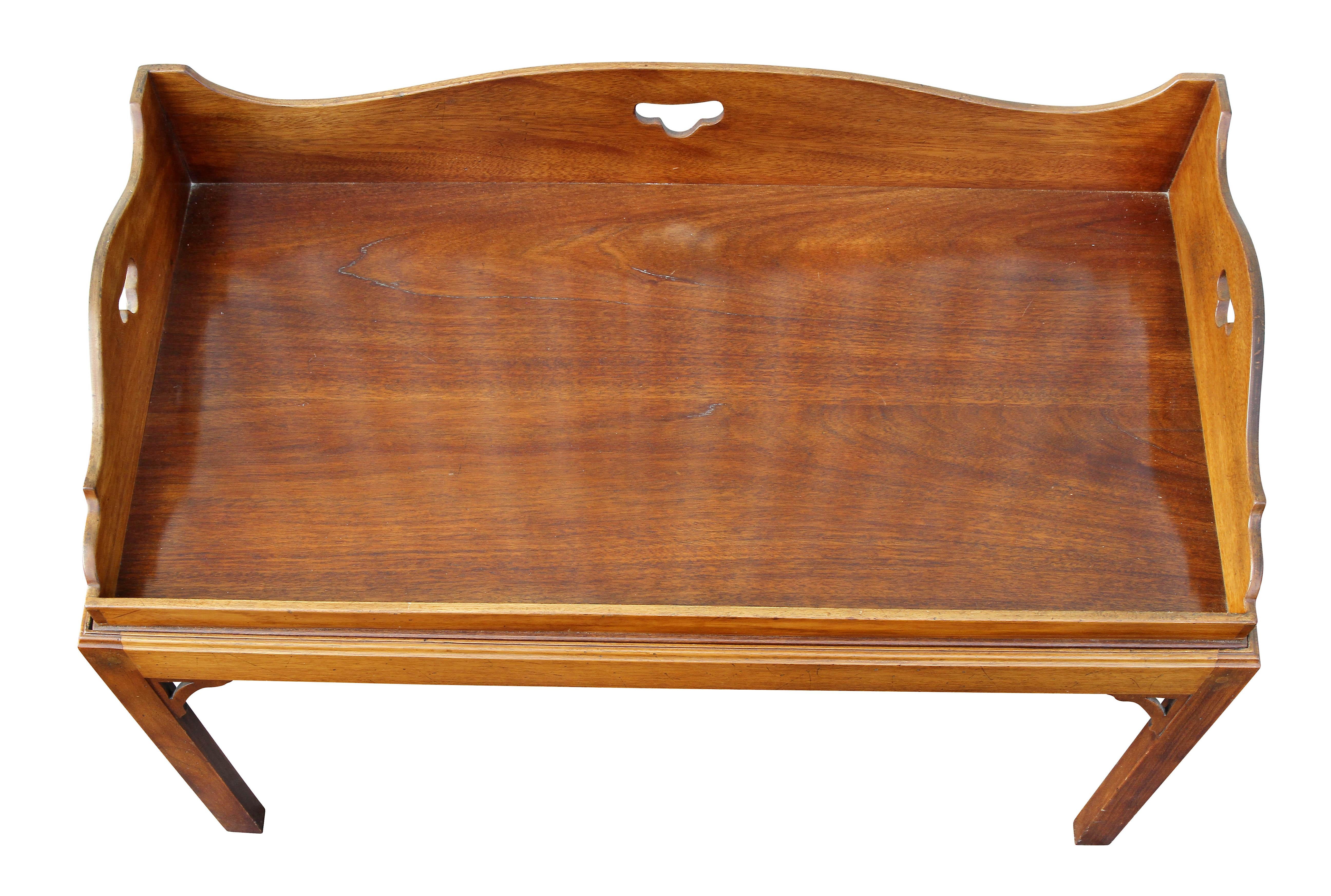 English George III Mahogany Tray Top Coffee Table on Later Stand