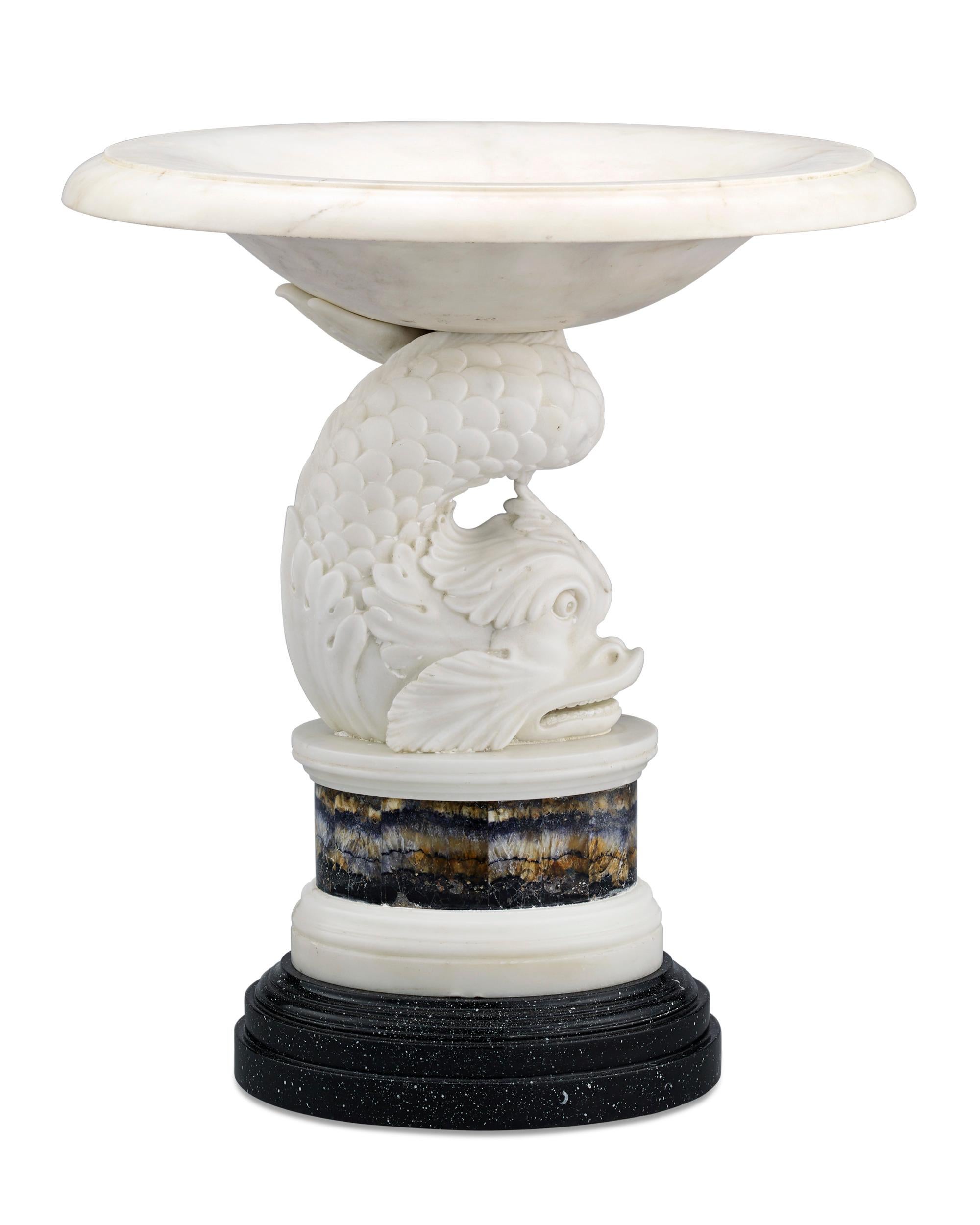 English George III Marble and Blue John Dolphin Tazza For Sale
