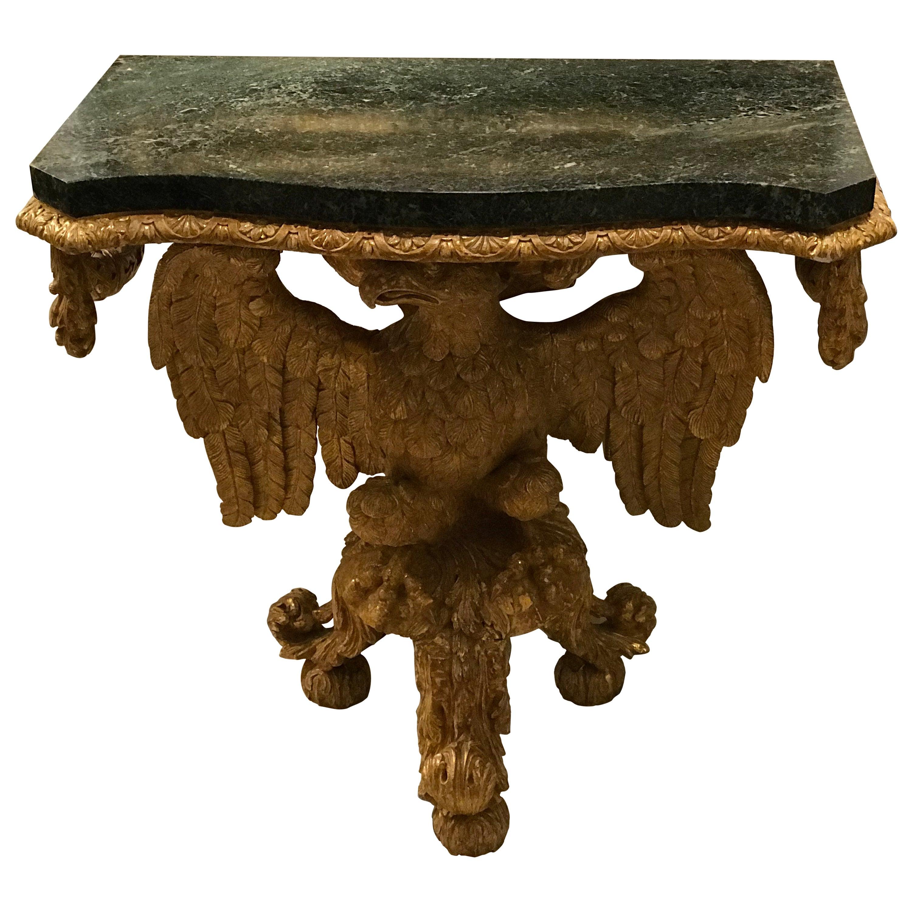 George III Marble Topped Console Table with Intricate Carved Eagle Base For Sale