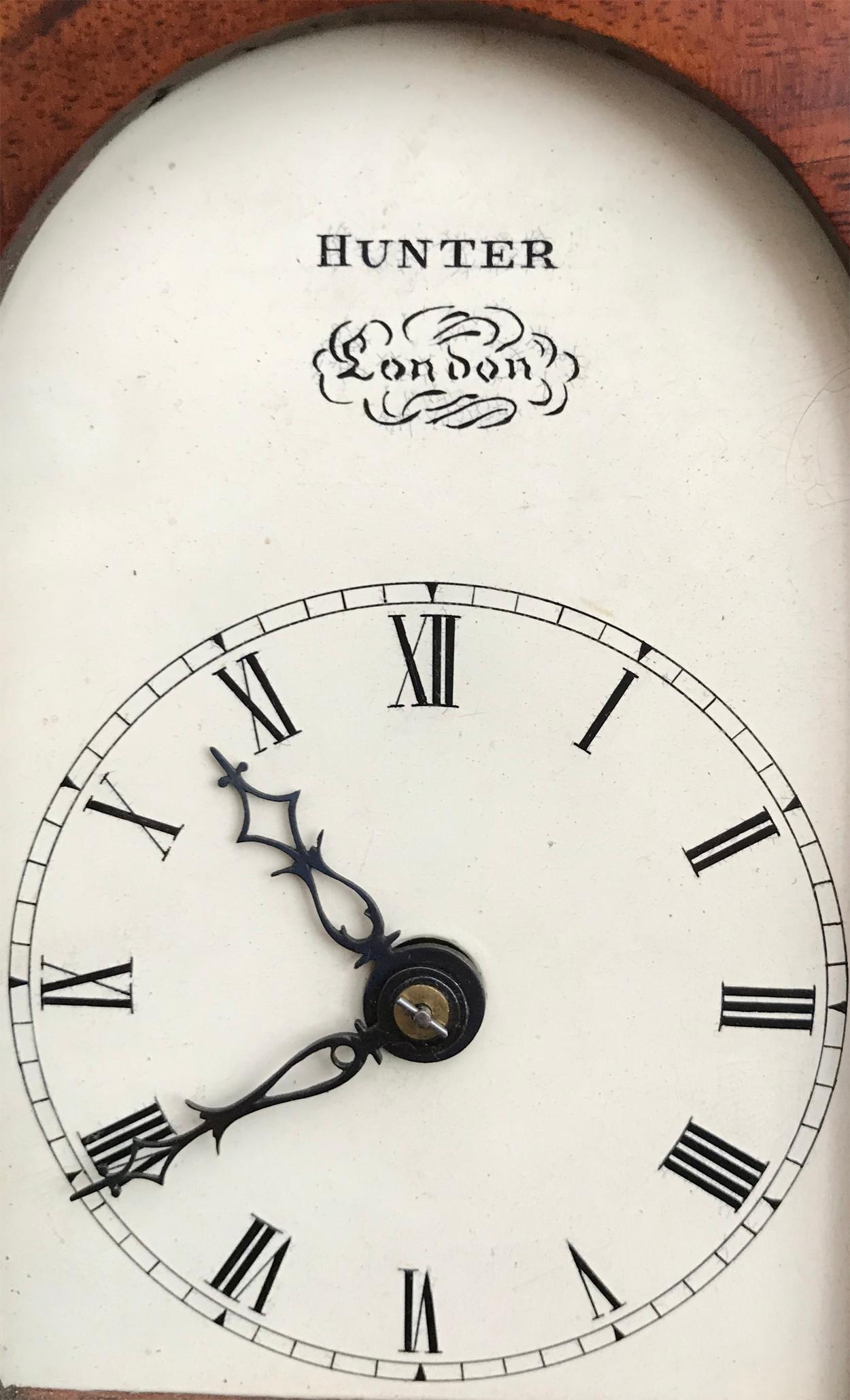 British George III Miniature Twin Fusee Mantel Clock, Hunter London, circa 1790 For Sale