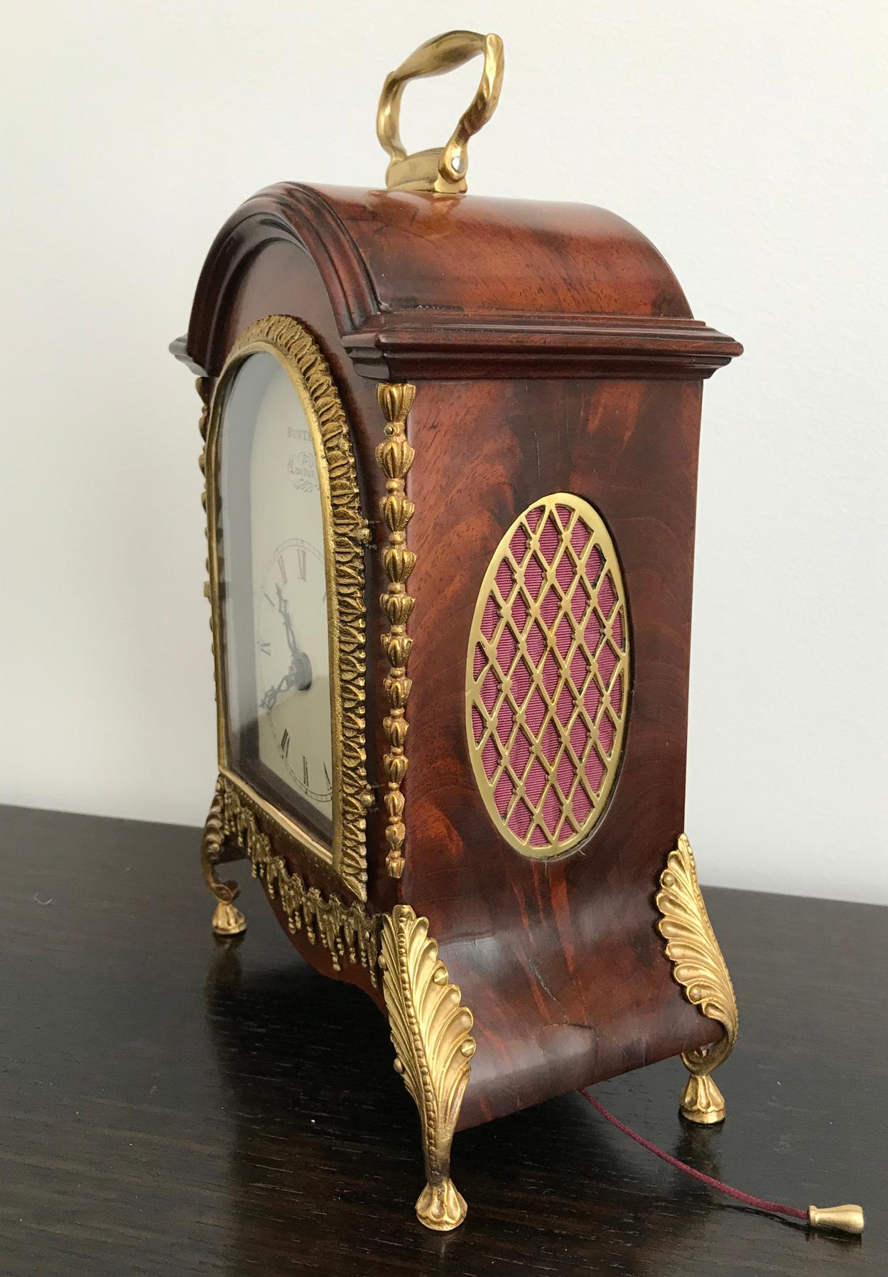 Brass George III Miniature Twin Fusee Mantel Clock, Hunter London, circa 1790