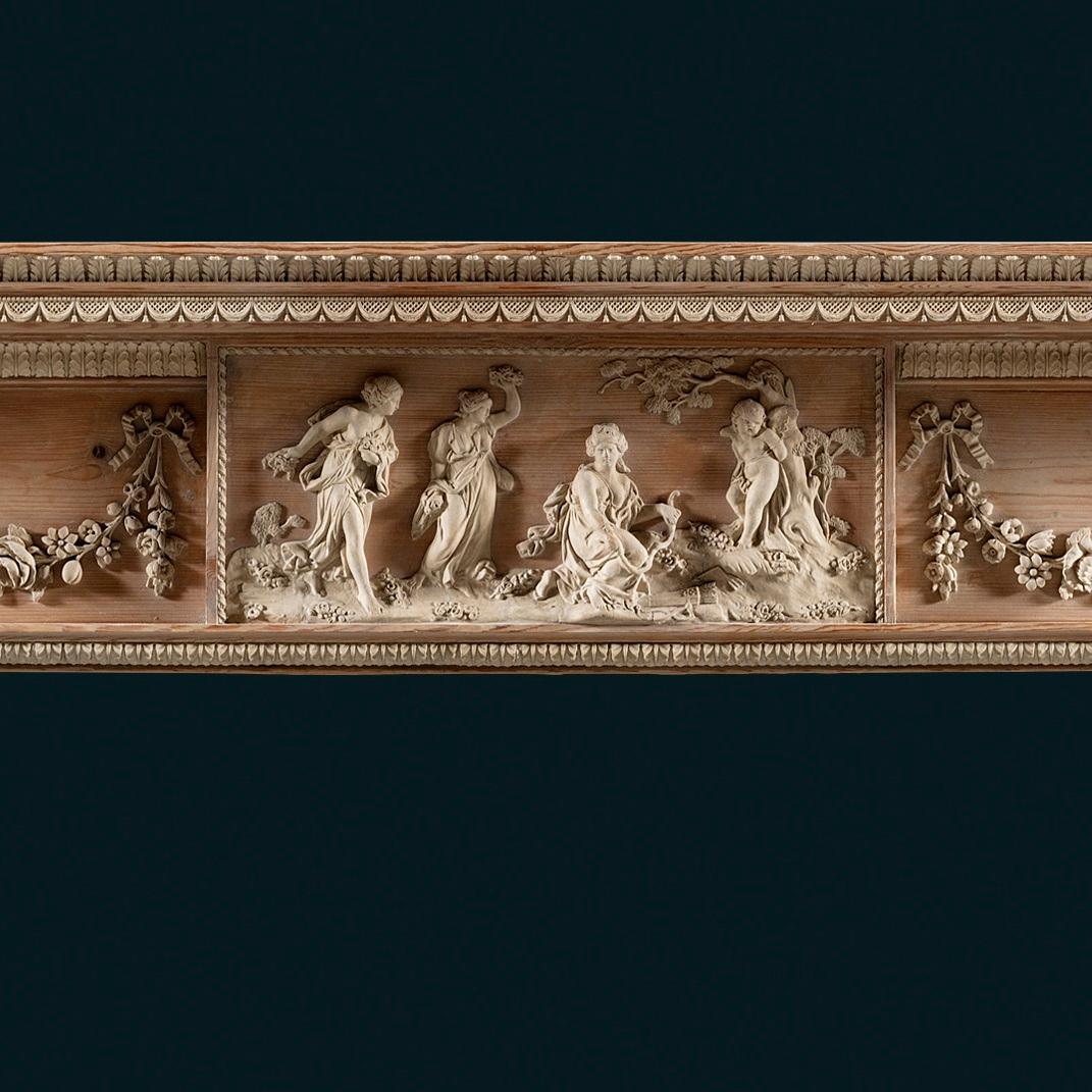 British 18th Century George III, Neo-Classical, Gesso Mounted Pine Fireplace Mantel