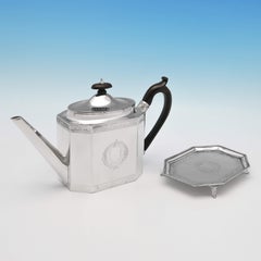 George III Neoclassical Antique Sterling Silver Teapot & Stand from 1793-1794