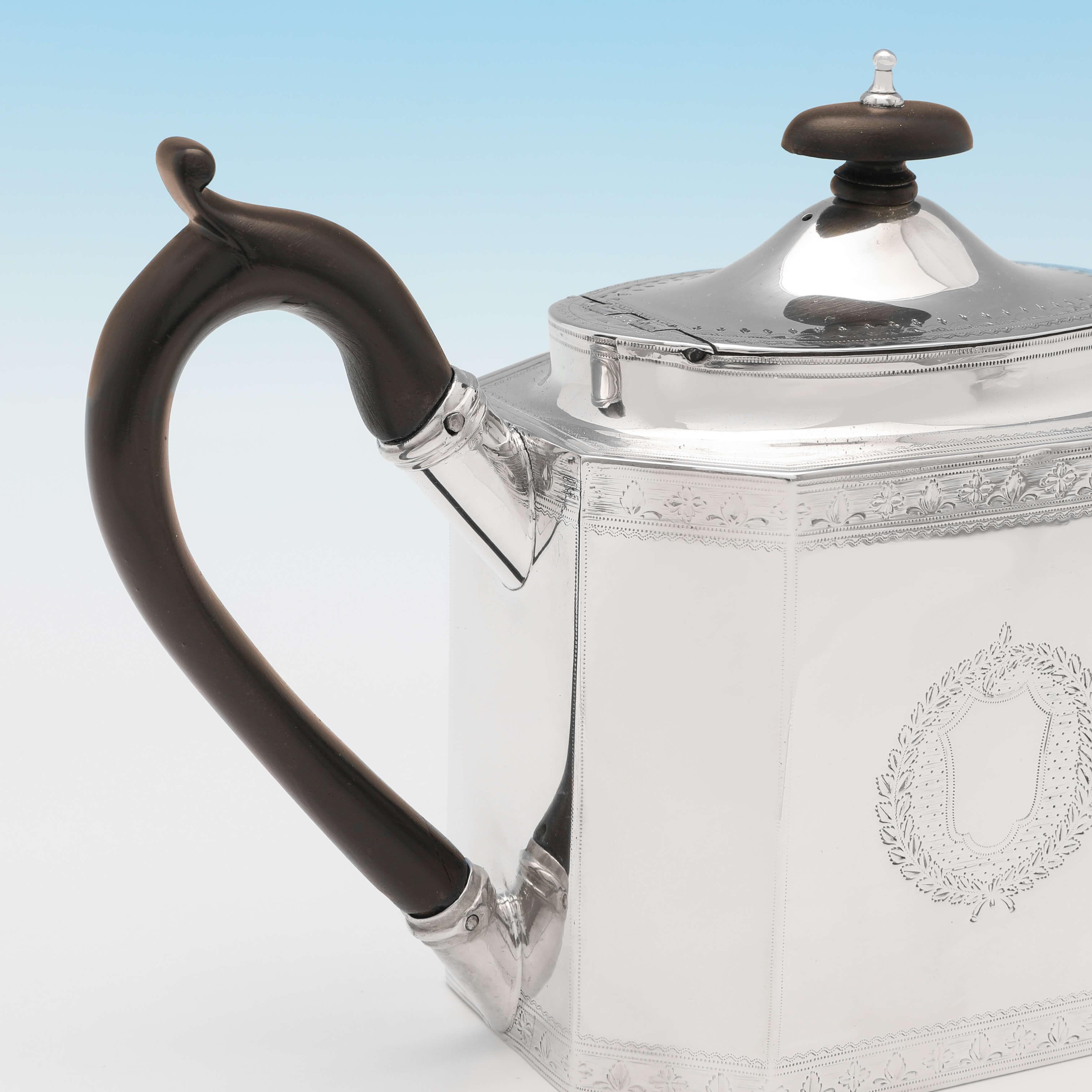 English George III Neoclassical Antique Sterling Silver Teapot & Stand from 1793-1794 For Sale