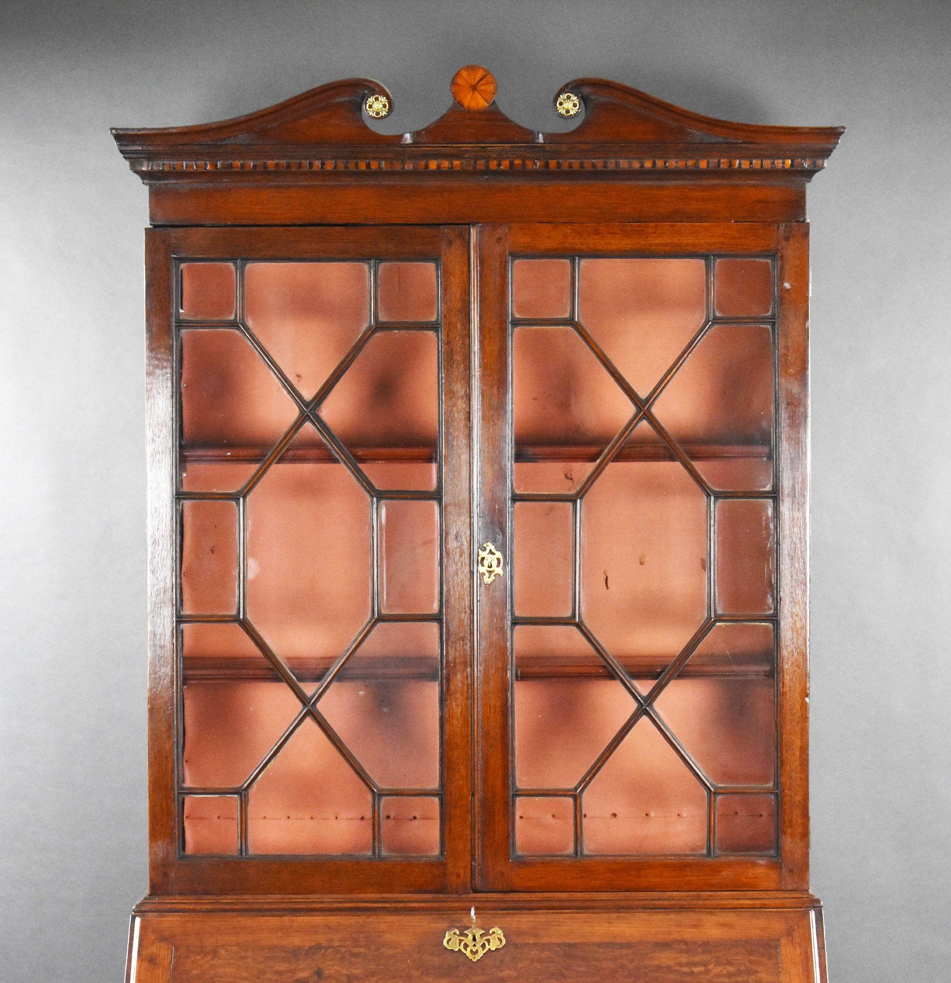 English George III Oak Bureau Bookcase For Sale