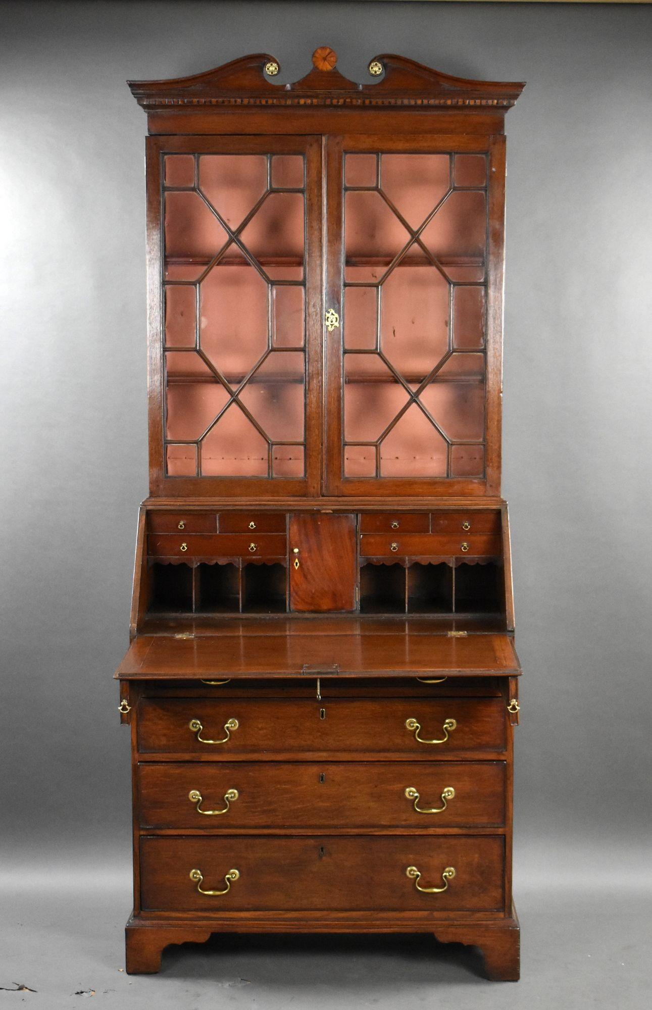19th Century George III Oak Bureau Bookcase For Sale