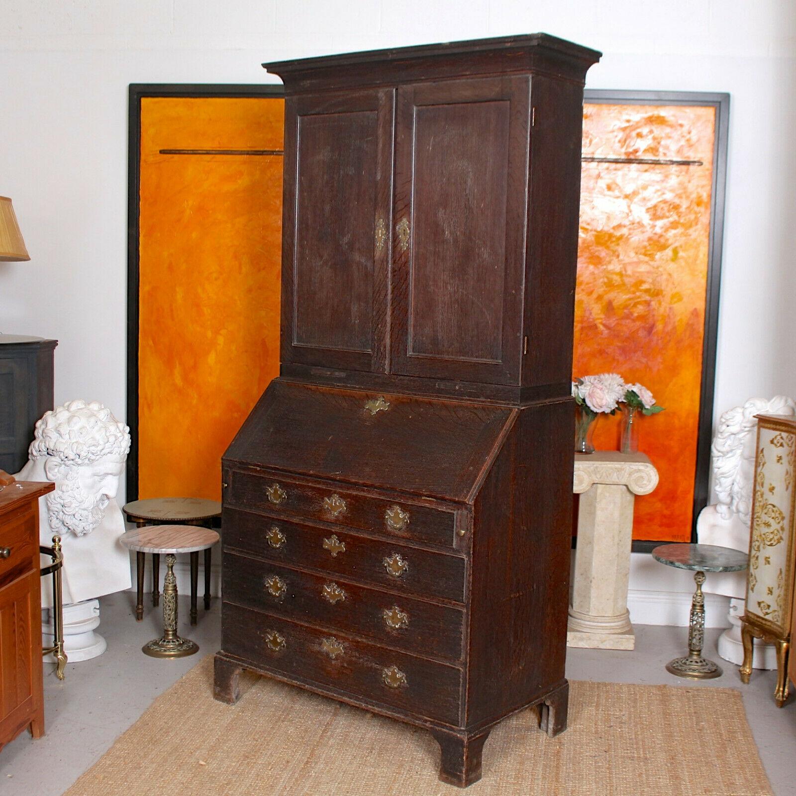 Early 19th Century George III Oak Bureau Bookcase Secretaire For Sale