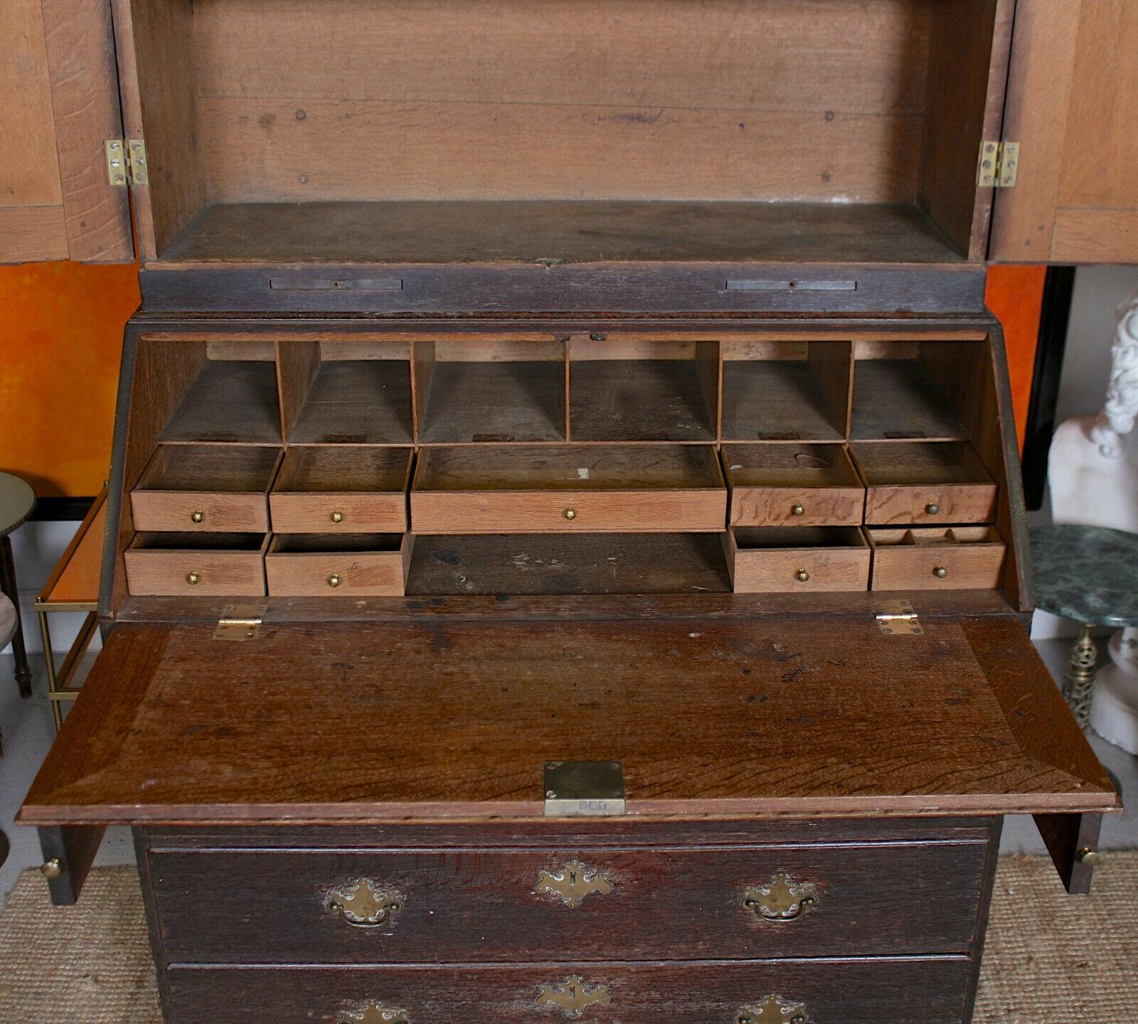 George III Oak Bureau Bookcase Secretaire For Sale 3