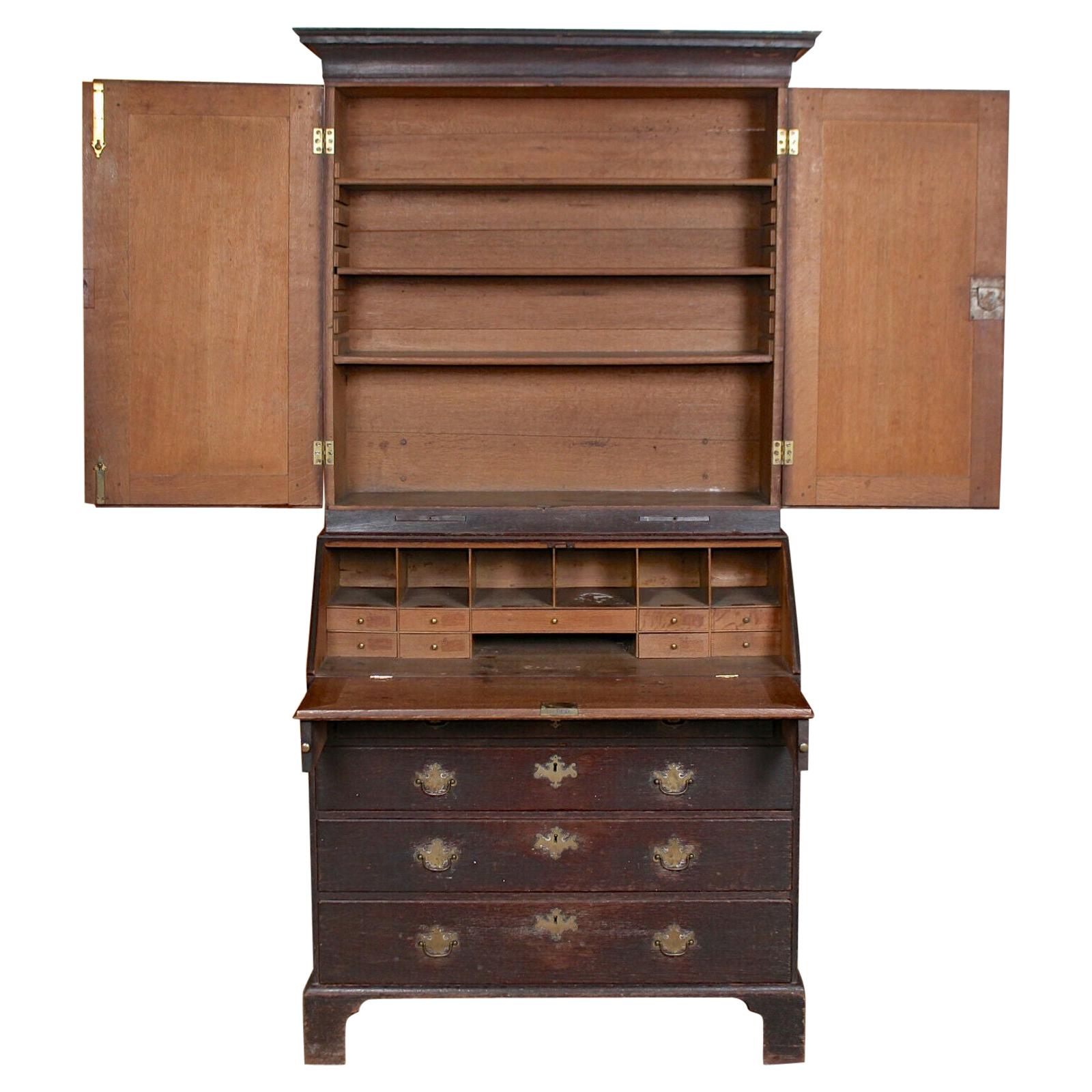 George III Oak Bureau Bookcase Secretaire For Sale