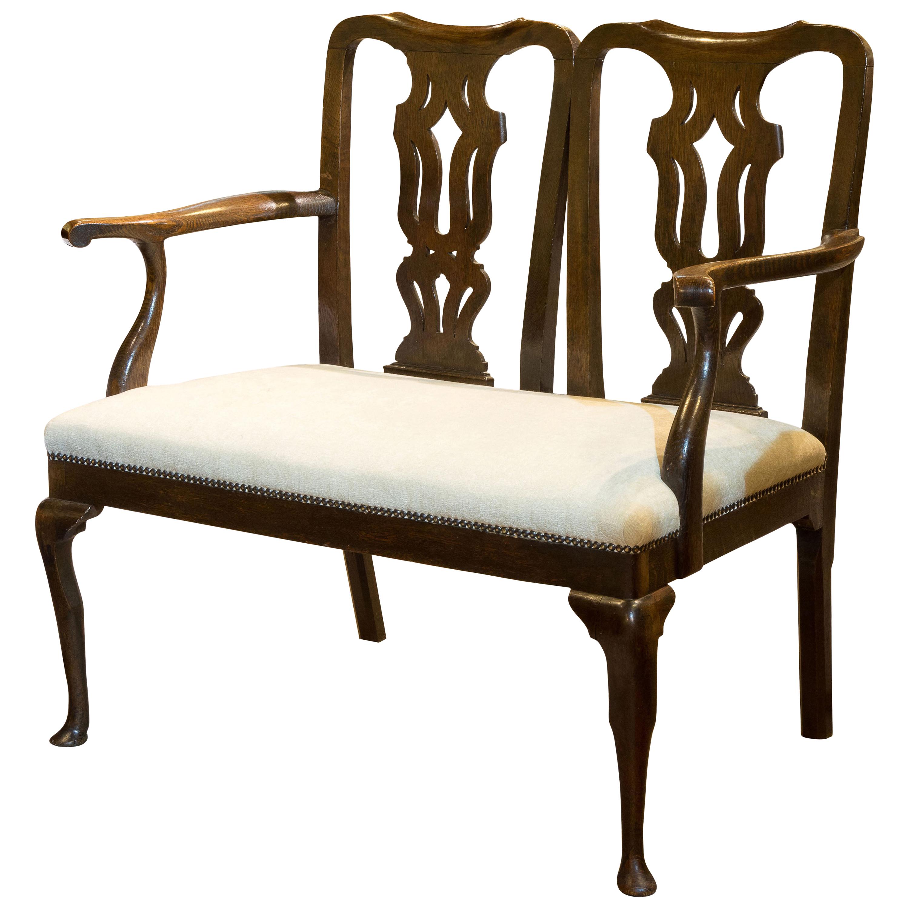 George III Oak Chair-Back Two-Seat Settee For Sale