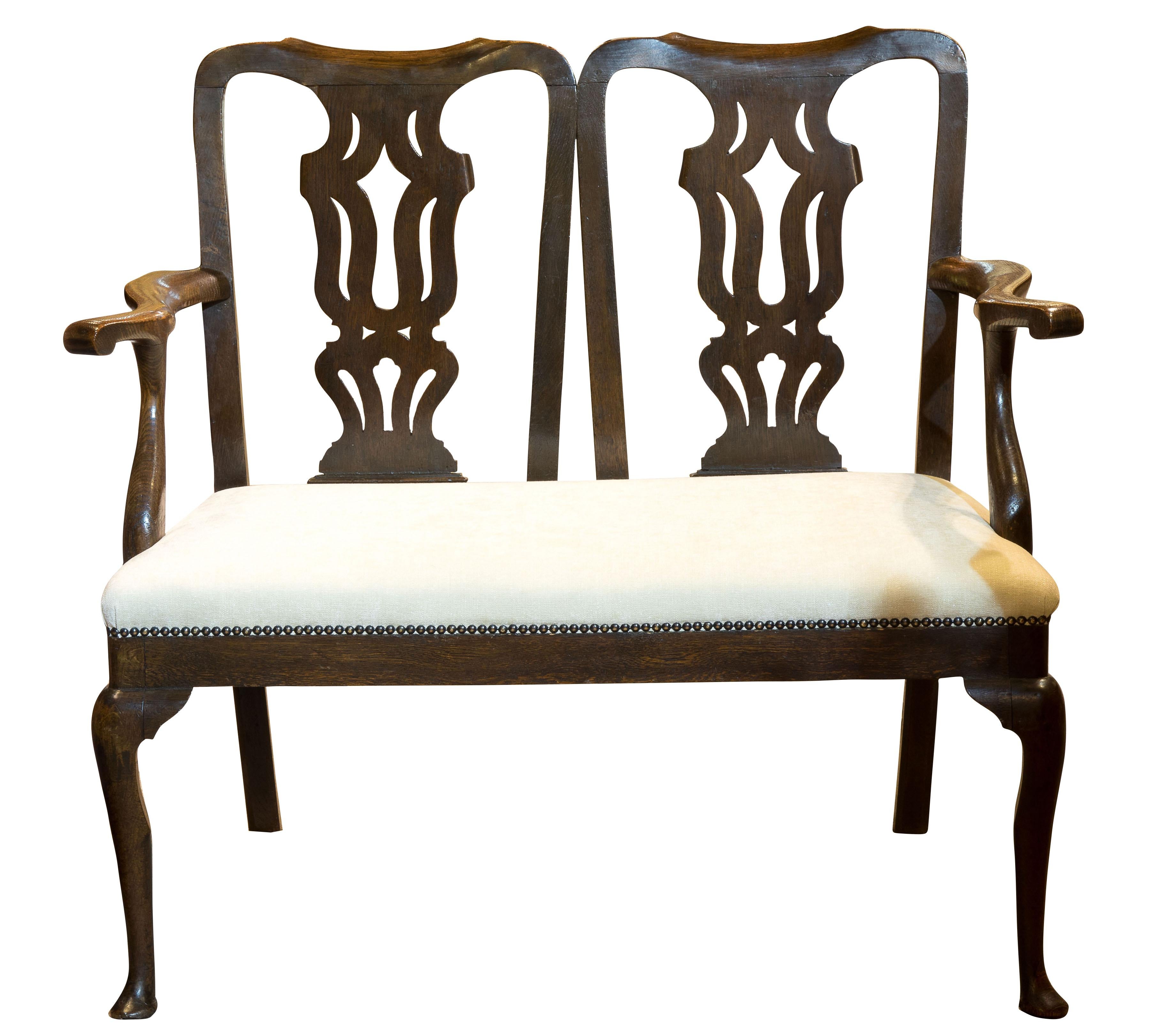 English George III Oak Chair-Back Two-Seat Settee For Sale
