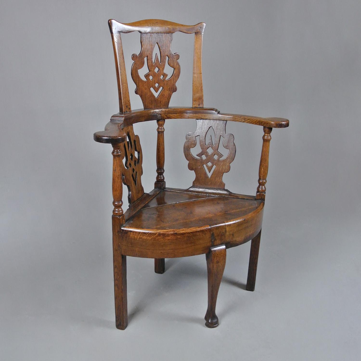 18th Century and Earlier George III Oak Country Corner Chair with Excellent Colour, circa 1770