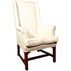 George III Oak Fireside Wing Armchair in Ivory, circa 1780