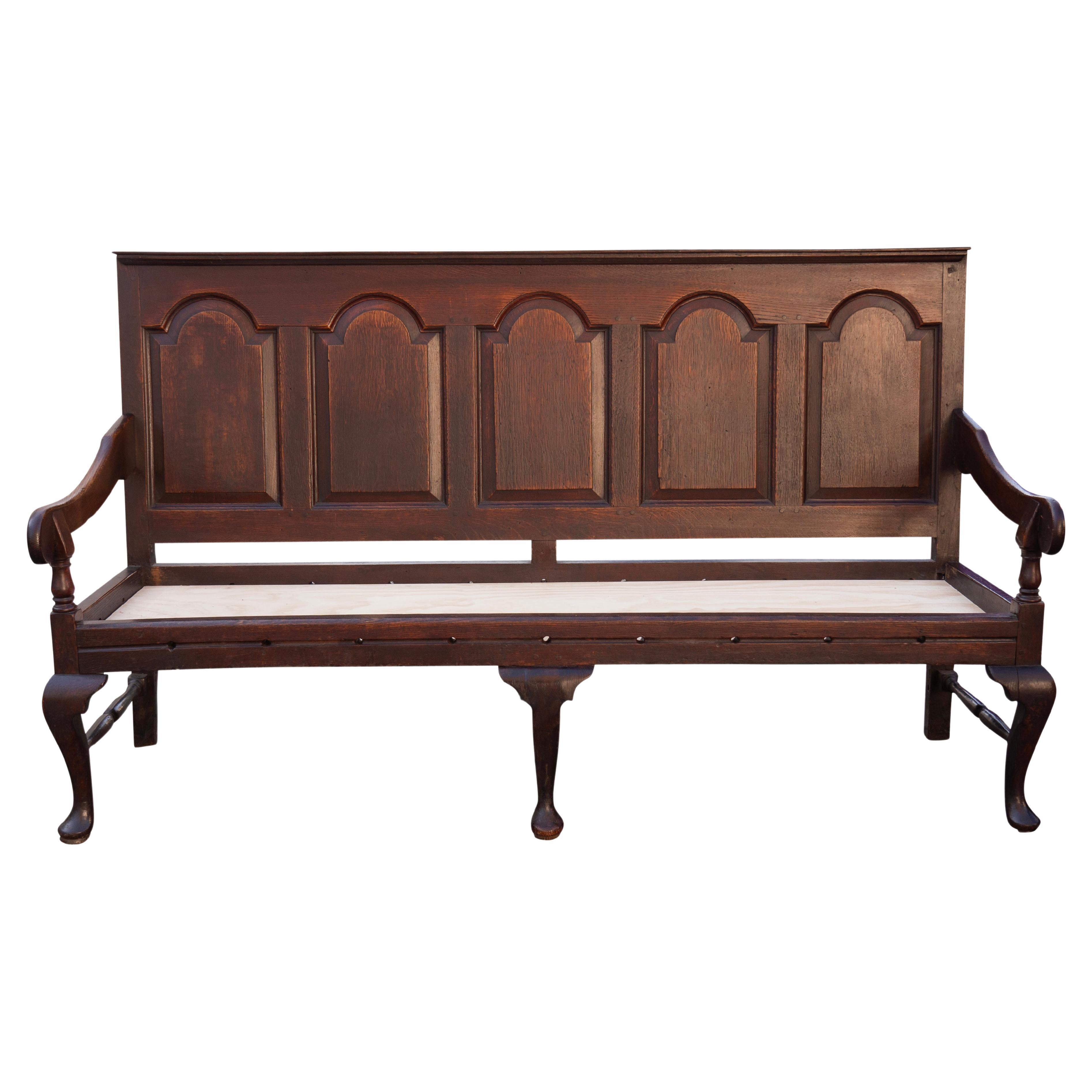George III Oak Paneled Back Settle Bench For Sale