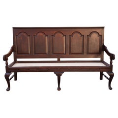 Antique George III Oak Paneled Back Settle Bench