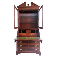 George III or Hepplewhite Style Mahogany Secretary Bookcase with Arch Pediment
