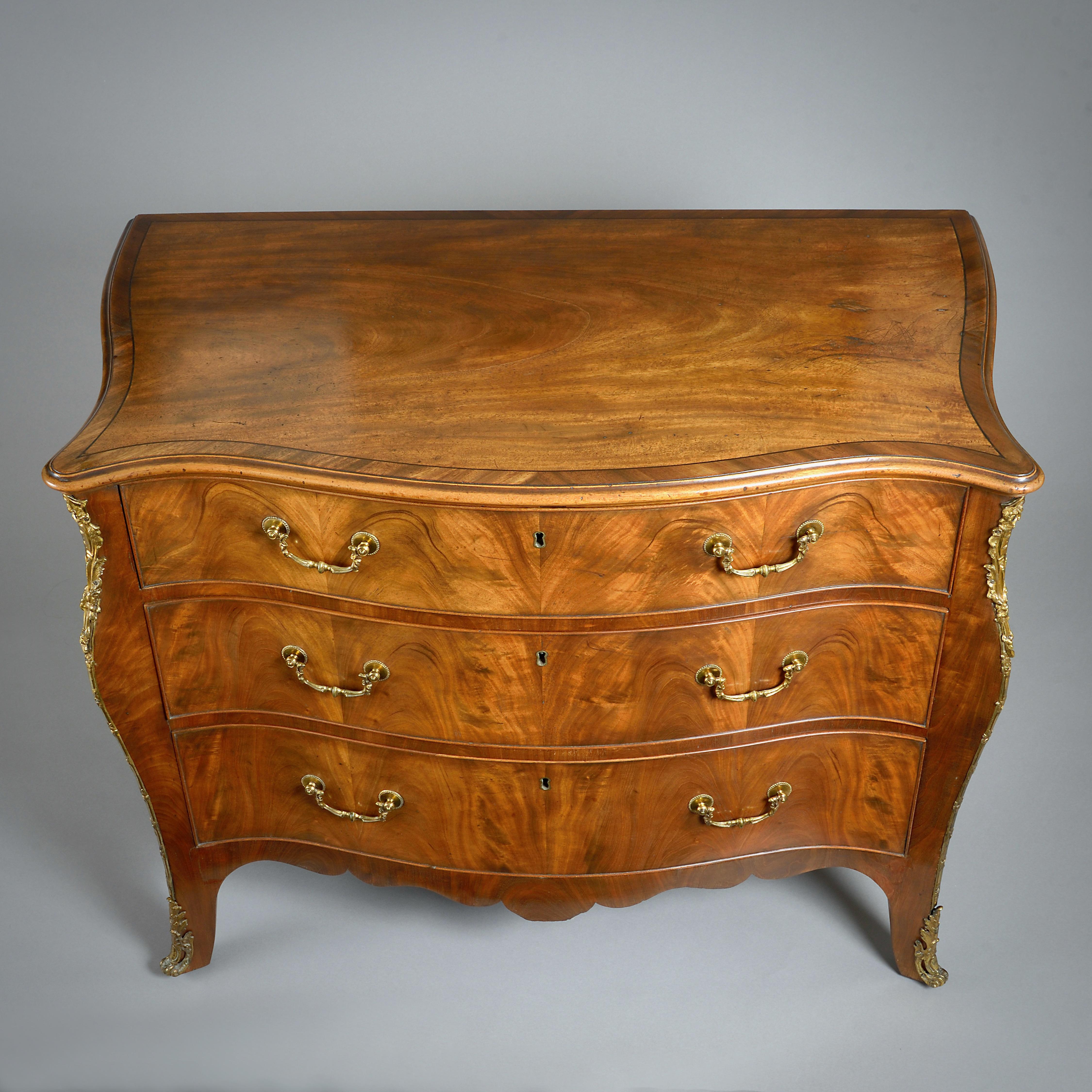 18th Century and Earlier George III Ormolu-Mounted Mahogany Serpentine Commode