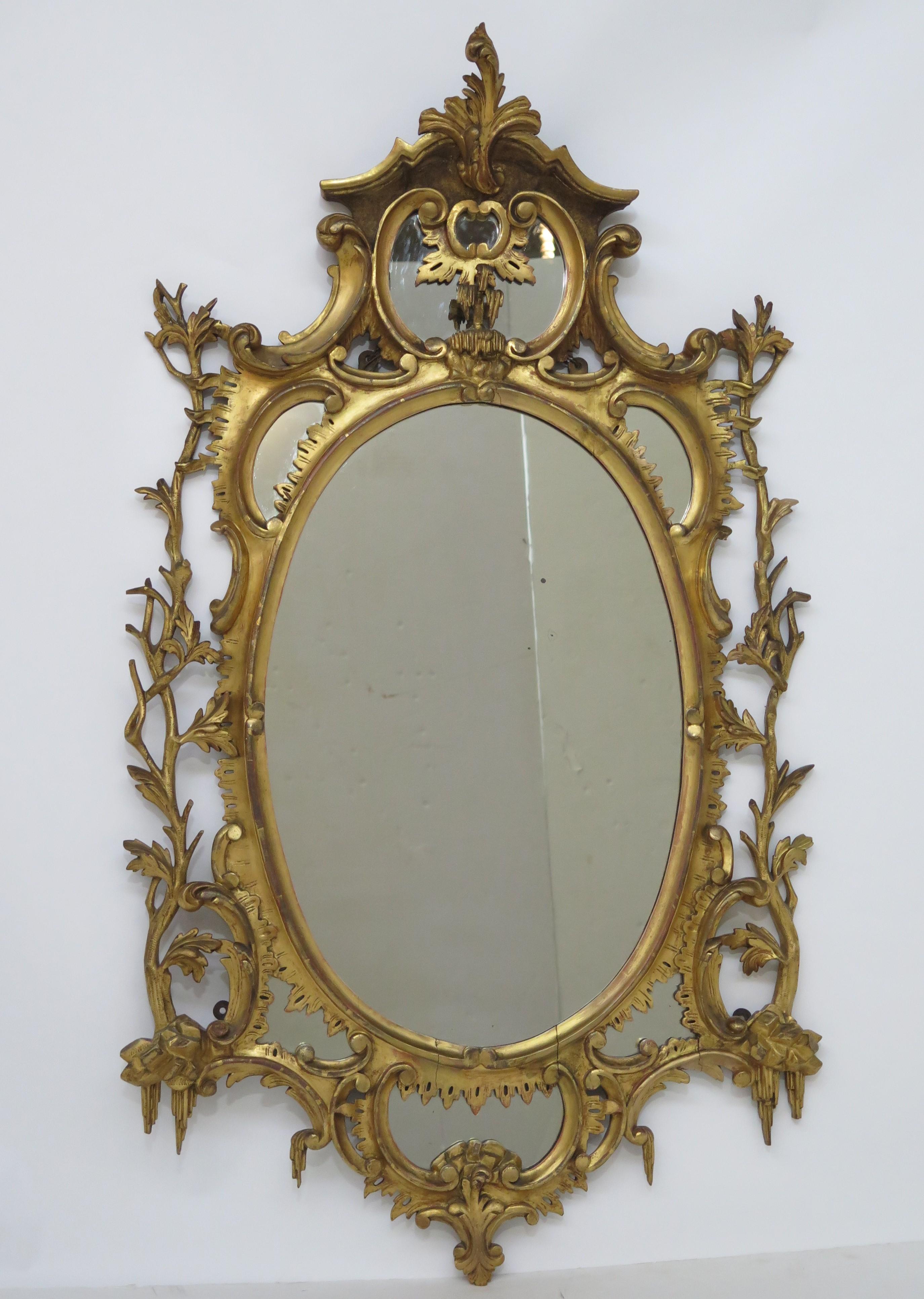 Chippendale George III Oval Giltwood Mirror