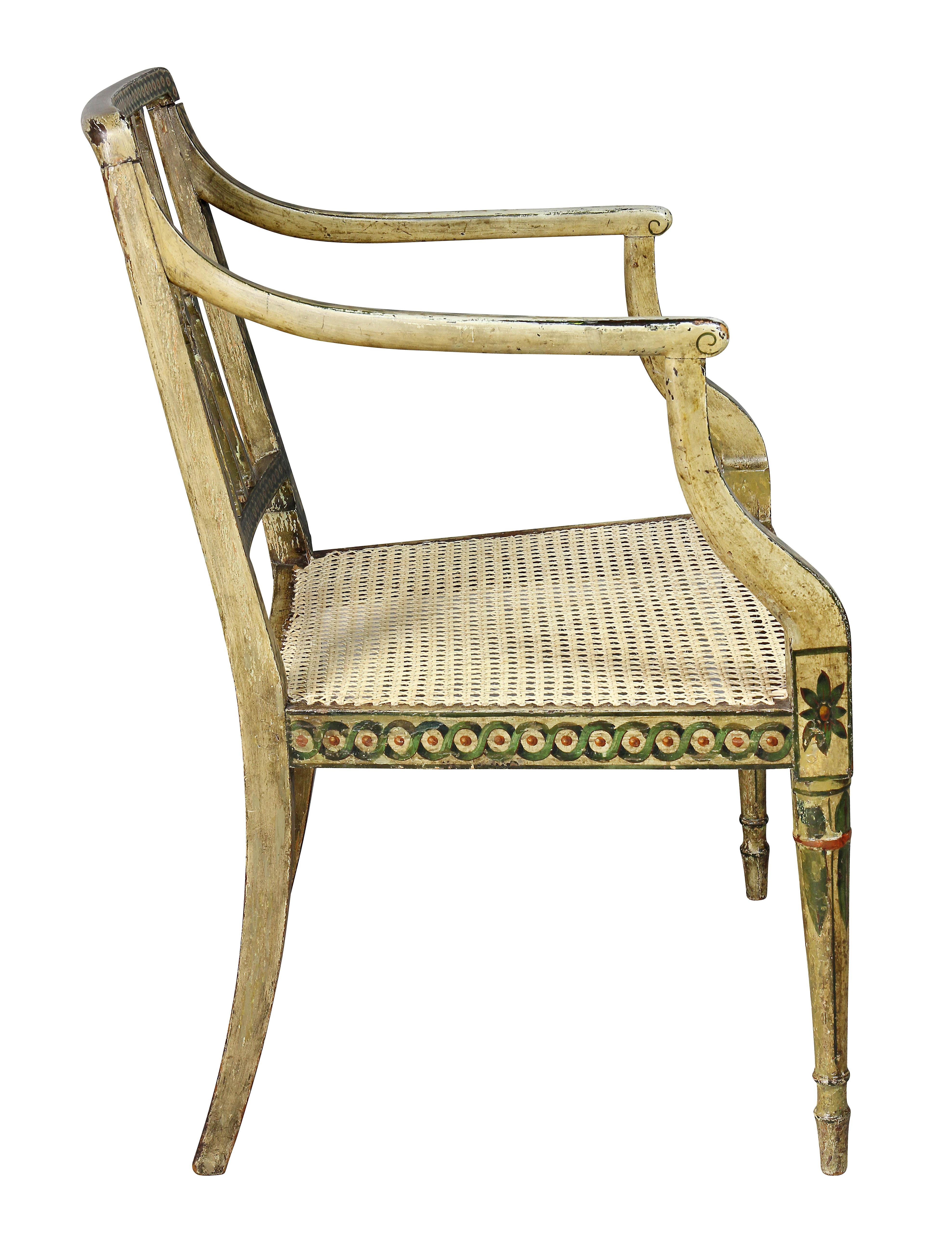 George III Painted and Caned Armchair For Sale 1