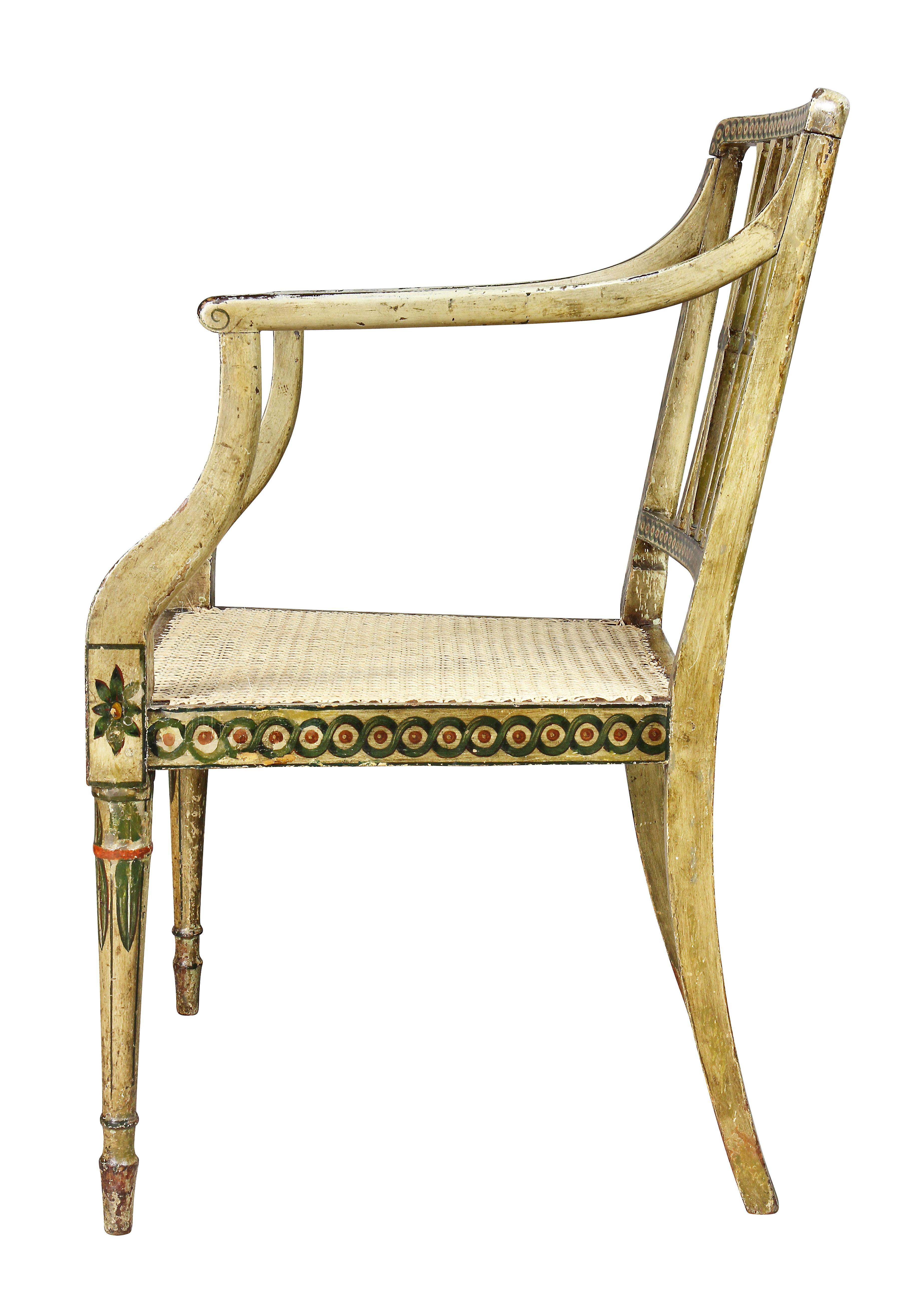 George III Painted and Caned Armchair For Sale 2