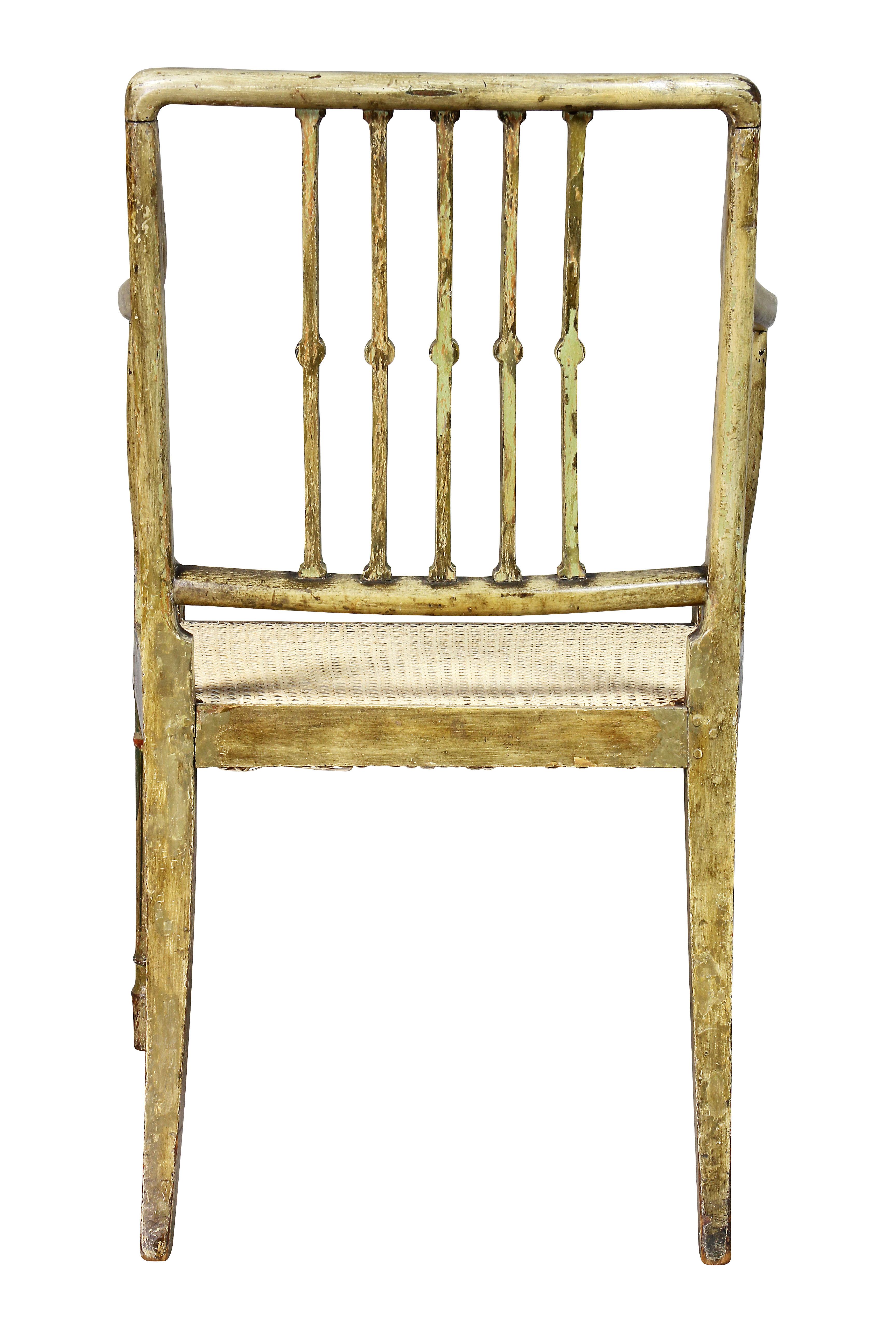 George III Painted and Caned Armchair For Sale 3
